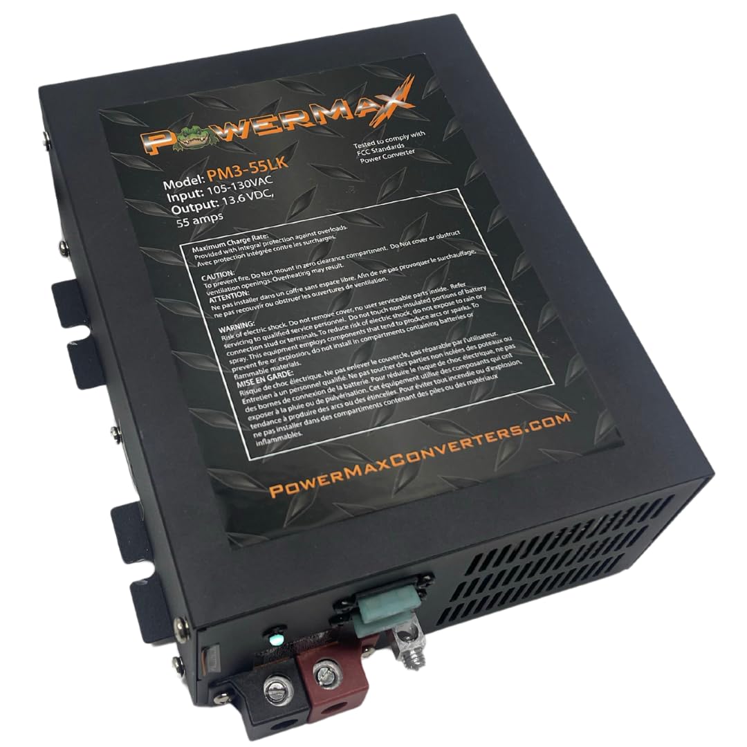 Powermax RV Converter | 55 Amp | 12V Power Converter with Built-in 4 Stage Smart Battery Charger | 110V AC to 12V | Lithium Comp