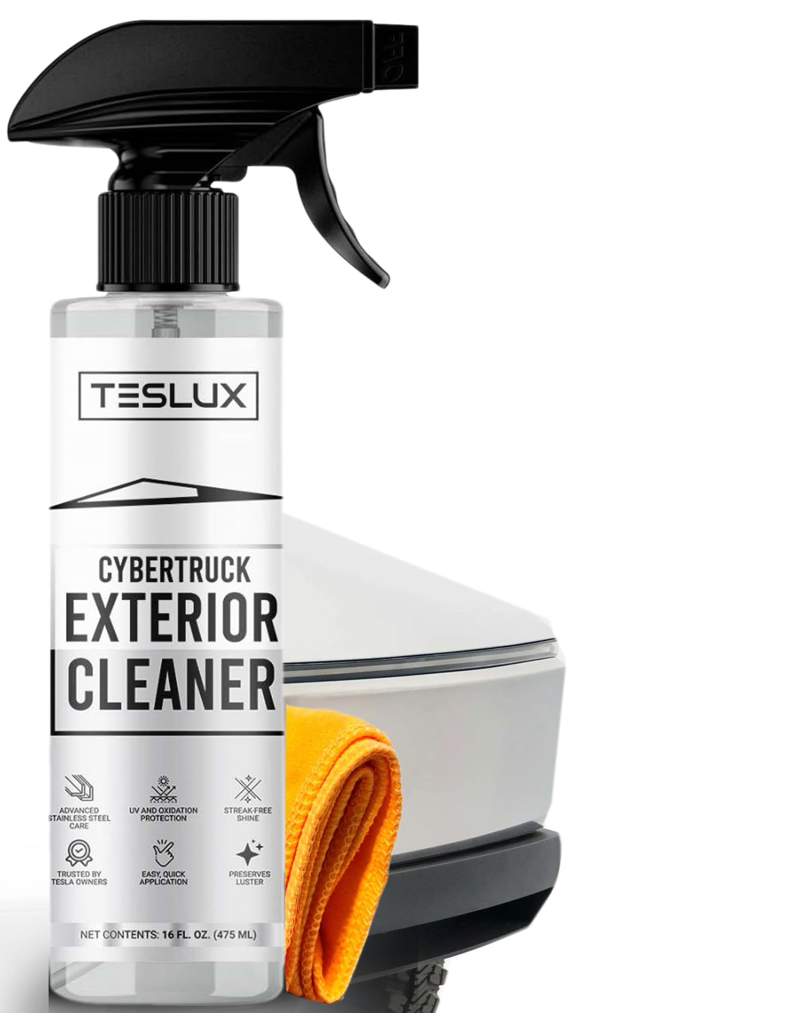 TesLux Exterior Waterless Cleaner for Tesla CyberTruck, Fingerprint & Dirt Remover, Waterless Spray, Spotless Stainless Steel Sh
