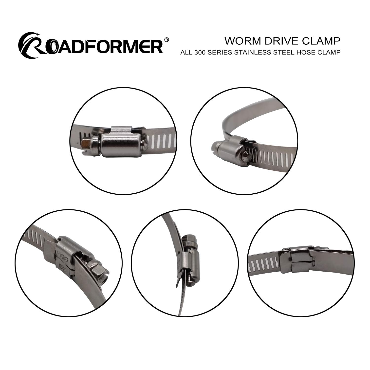 Roadformer 6'' Worm Gear Hose Clamp - Sae 96 Size, Full Stainless Steel With 1/2'' Band Working Range 141Mm - 165Mm Duct Clamp P