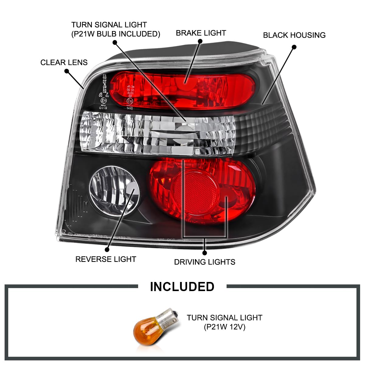Spec-D Tuning Euro Black Tail Lights Compatible with 1999-2006 Volkswagen Golf/GTI/R32/TDI MK4, Left + Right Pair Assembly