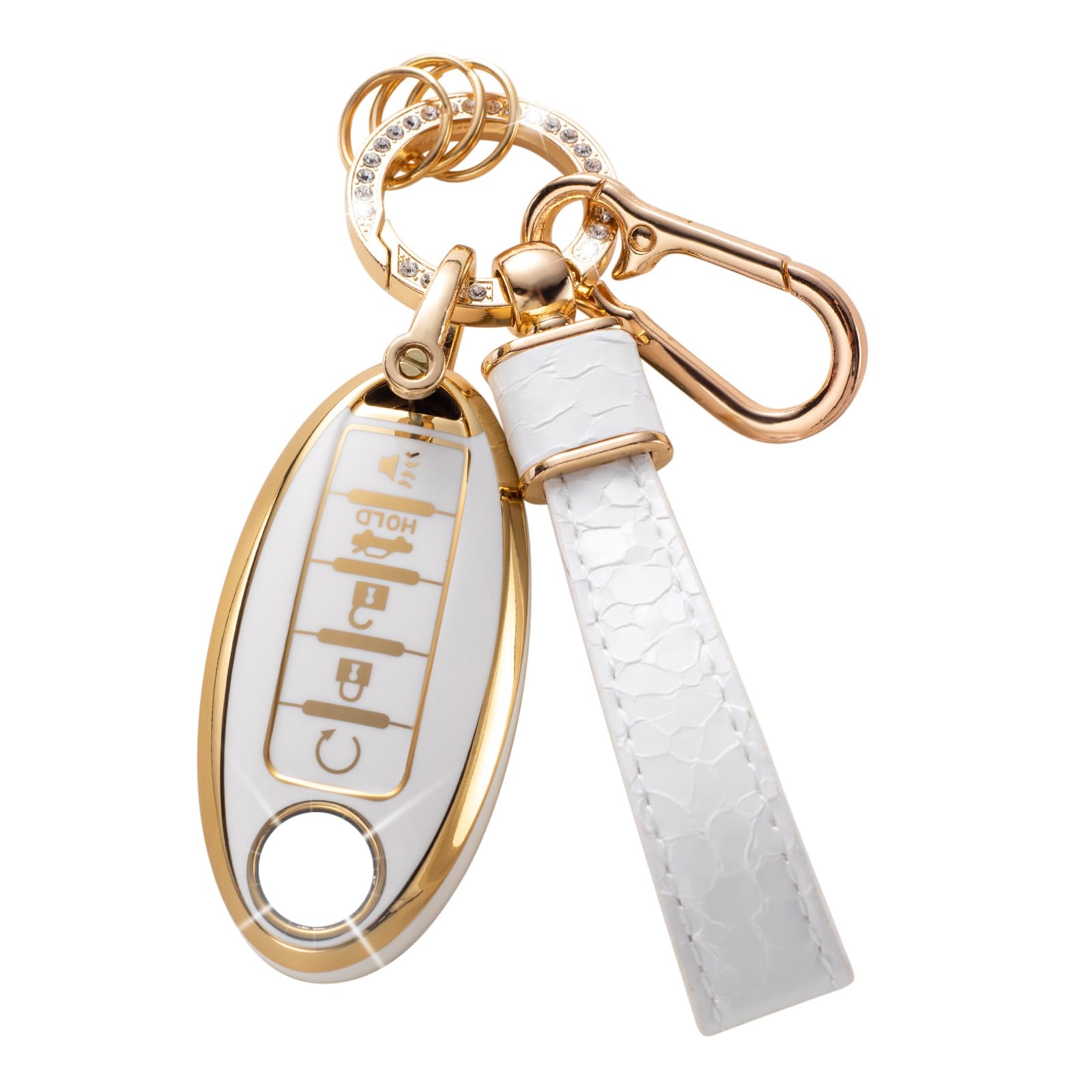 Cacarlike For Nissan Key Fob Cover With Nissan Keychian, Car Key Fob Case Compatible With Nissan Altima Rogue Sentra Pathfinder