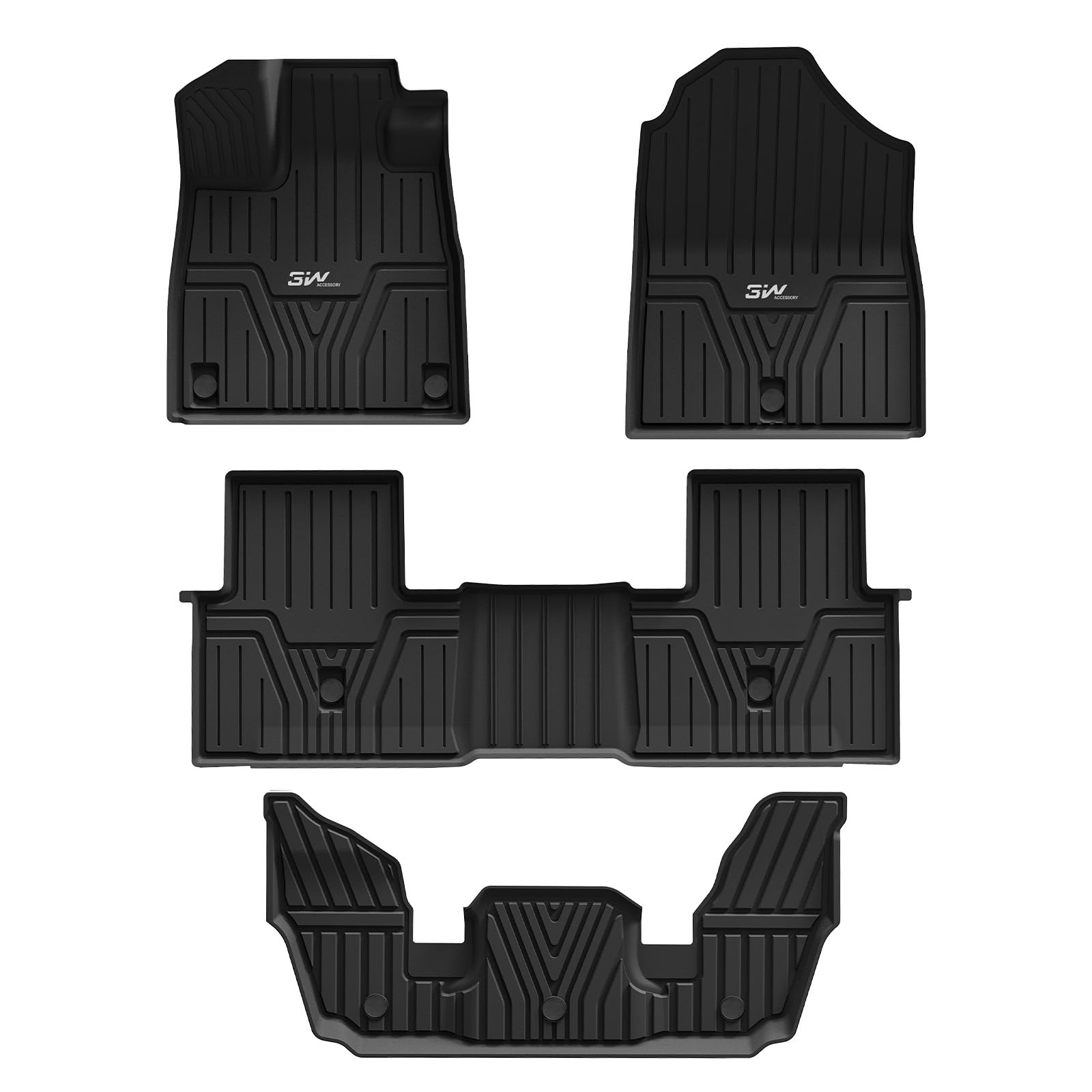 3W Floor Mats Fit For 2025 2024 2023 Honda Pilot, Custom Fit Floor Liner For 1St 2Nd And 3Rd Row Full Set Tpe All-Weather Car Li