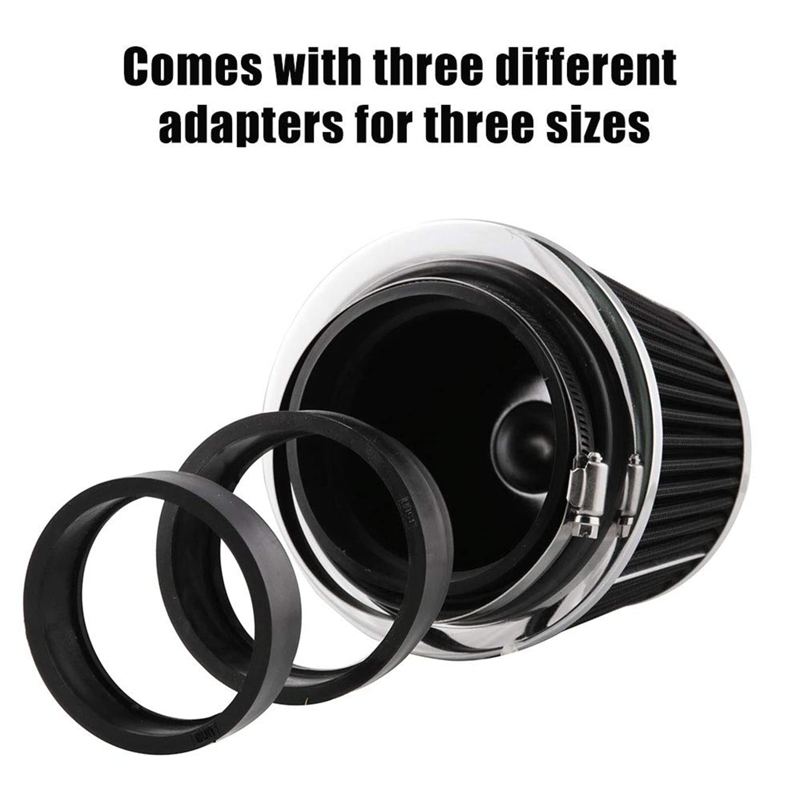 Ryanstar Universal Clamp-On Air Filter Three Different Size 76Mm 89Mm 102Mm High Flow Round Tapered Cone Closed-Top Cool Air Filter Cleaner Fit Compatible With Car And Motorcycle Black