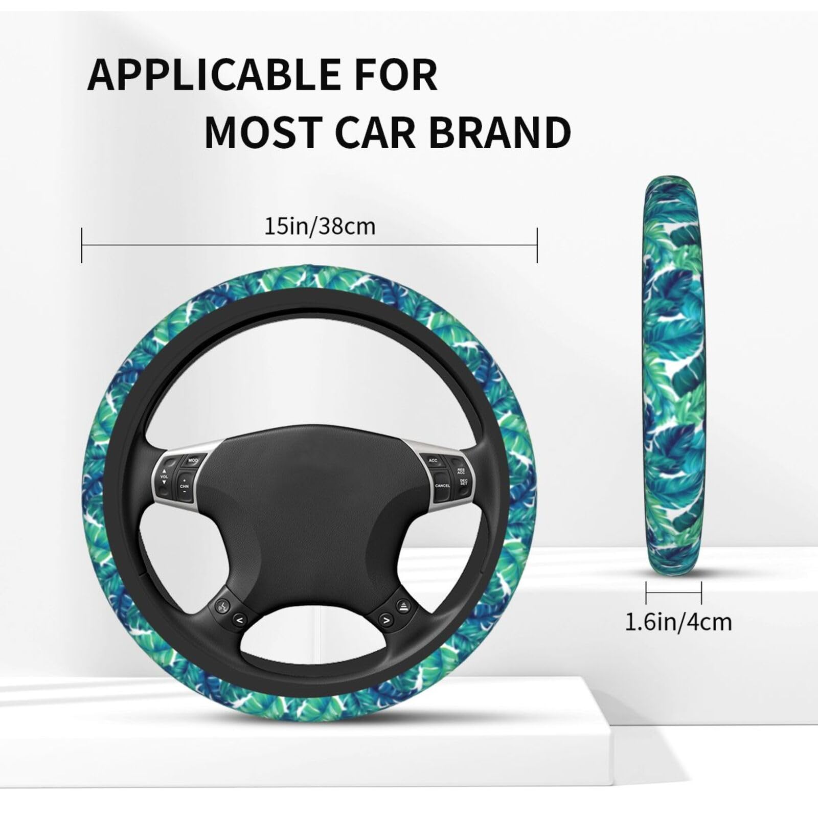 Tropical Palm Leaves Steering Wheel Covers Non Slip Neoprene Steering Wheel Protector Cover Universal 15 Inch For Men Women