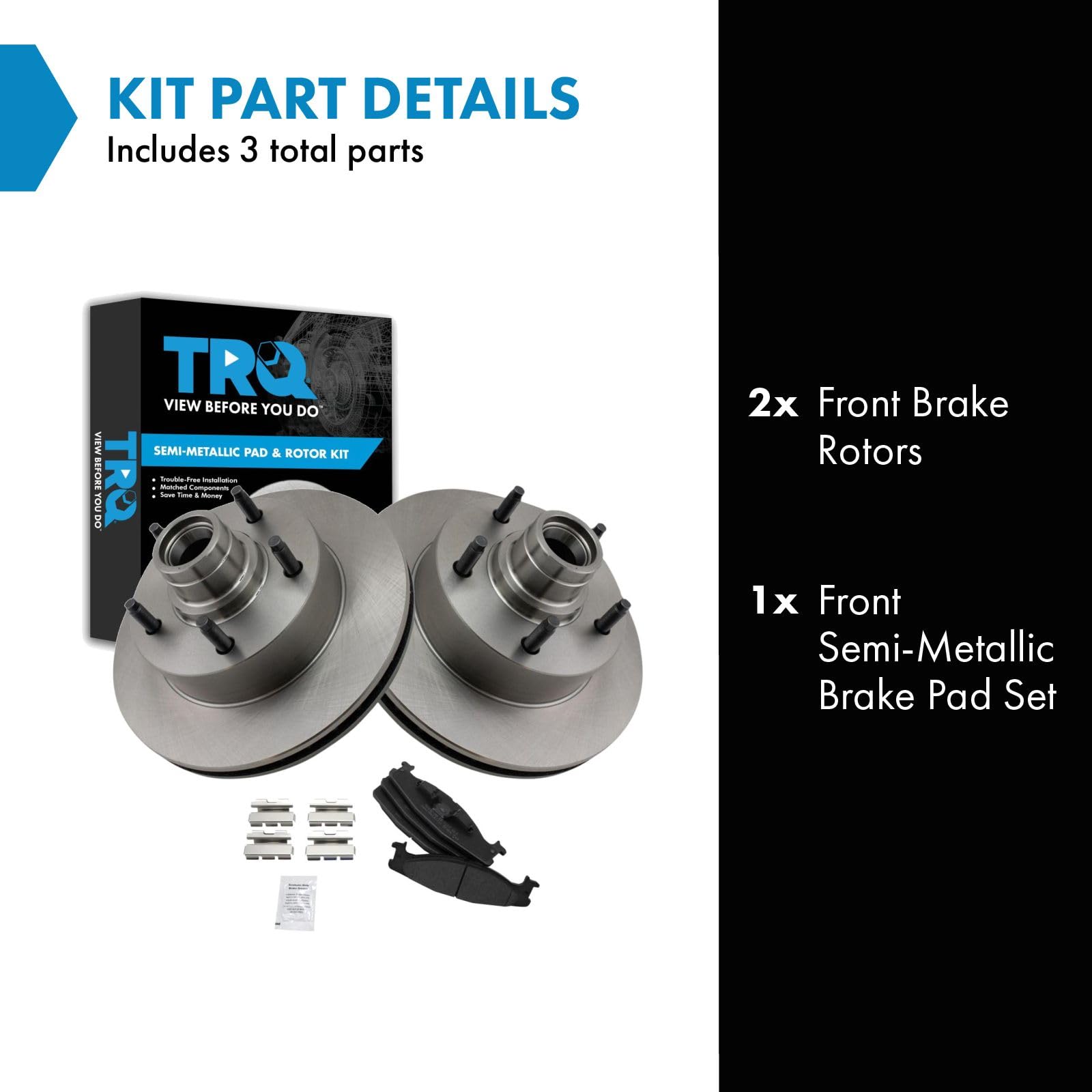 Trq Front Brake Pad & Rotor Kit Brake Pads Brake Rotor Semi-Metallic Compatible With 2003 Ford E-150 E-150 Club Wagon 1994-2002