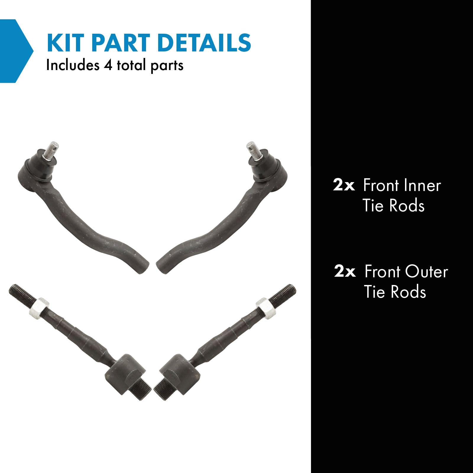 Trq Front Inner And Outer Tie Rod Set Compatible With 2013-2022 Acura Ilx 2012-2015 Honda Civic