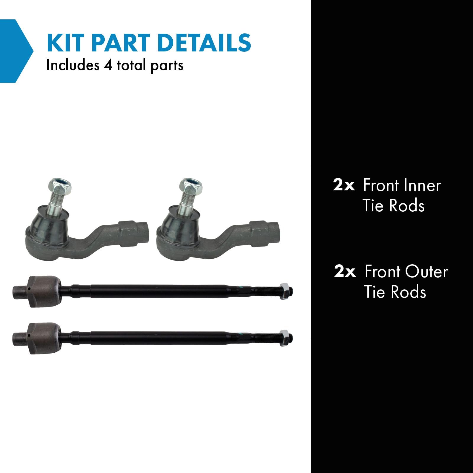 Trq Front Inner And Outer Tie Rod Set Compatible With 1999-2005 Mazda Miata