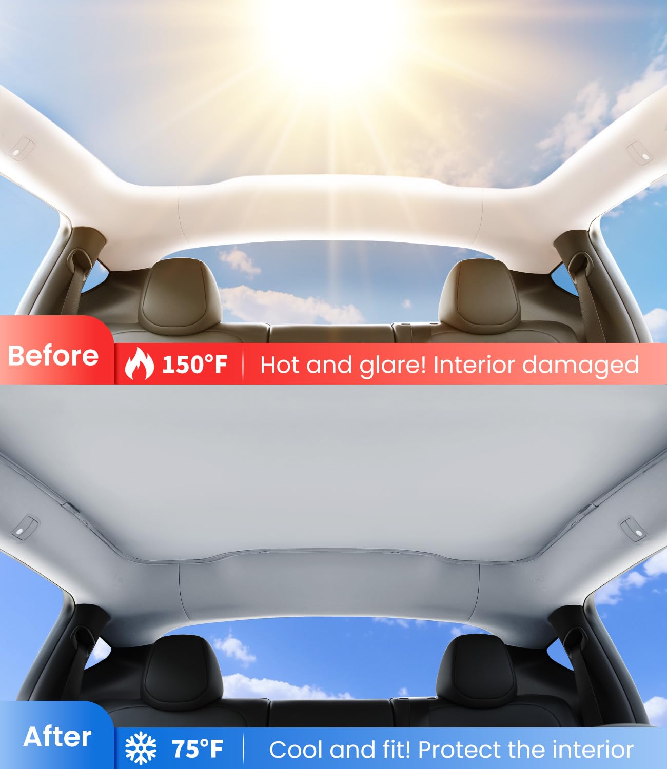 Zanch 2025 Upgrade Original Sunshade Roof For Tesla Model 3 [No Gaps, No-Sag] Heat Insulation Foldable Roof Glass Sun Shade For