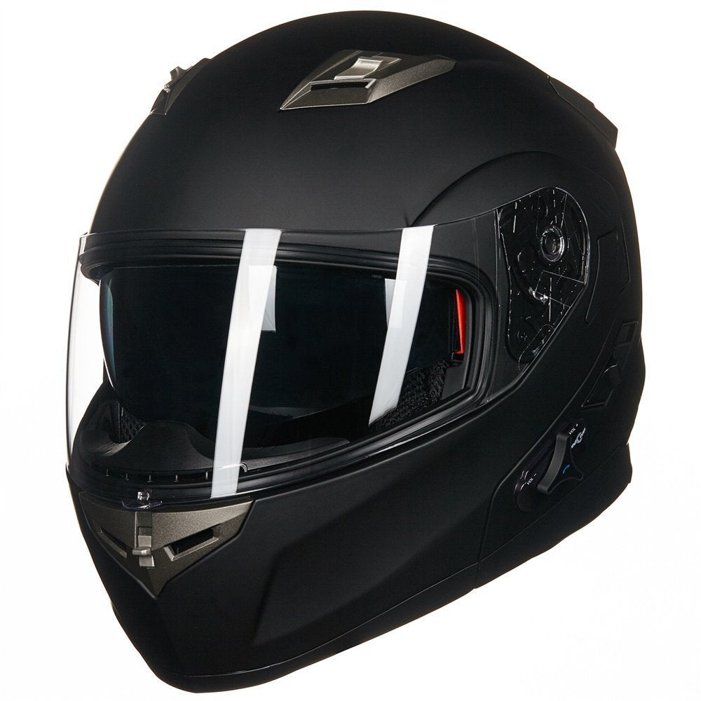 Ilm Bluetooth Integrated Modular Flip Up Full Face Motorcycle Helmet Sun Shield Mp3 Intercom Model 953 (Xl, Matte Black)