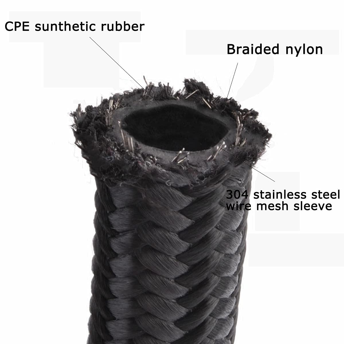 3/8 6An 20Ft, Nylon Stainless Steel Braided Fuel Line Oil/Gas/Fuel Hose End Fitting Hose With 10Pcs Swivel Fitting Adapter Kit - Black