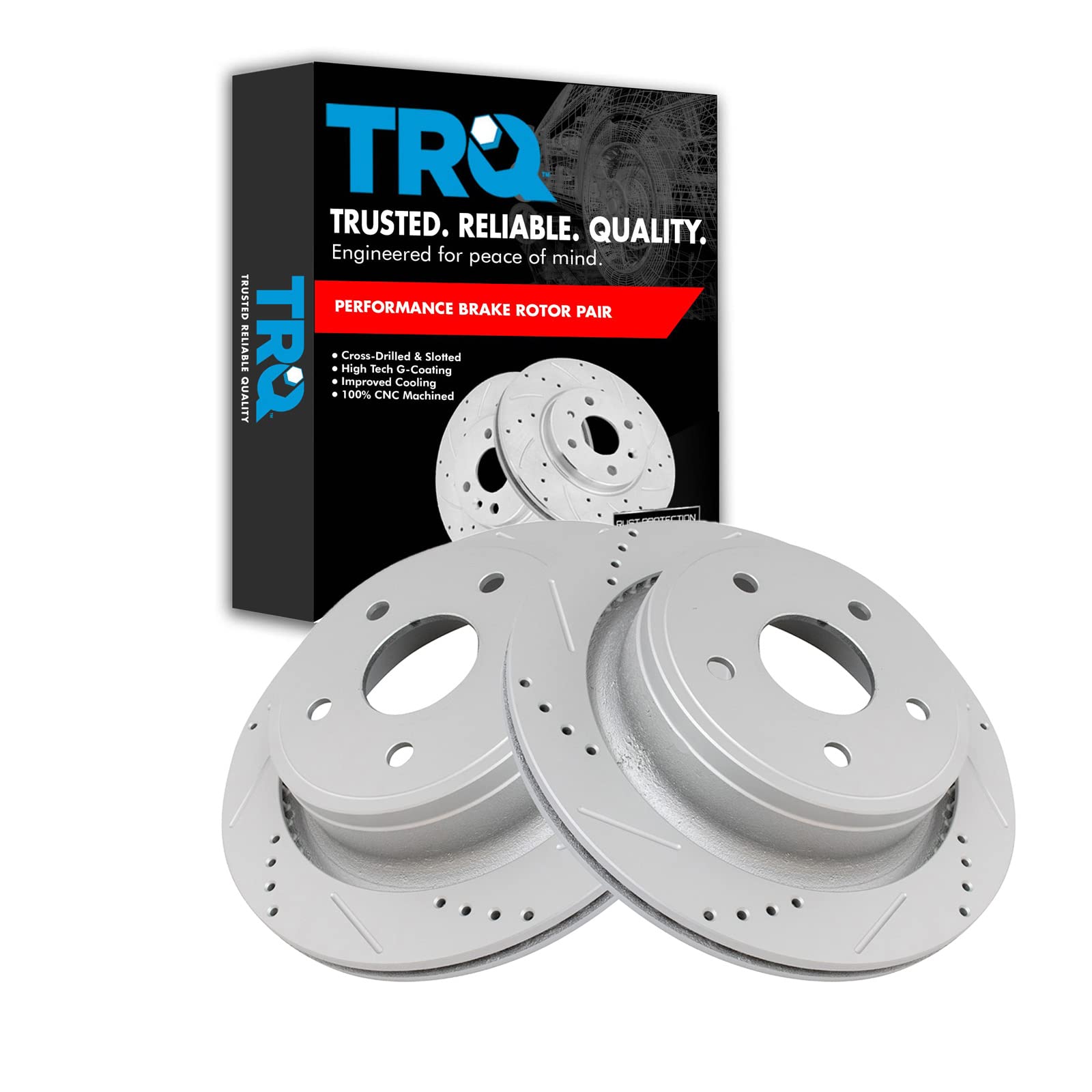 Trq Rear Performance Brake Rotor Drilled Slotted Pair Set For 2011-2018 Ram 1500 Truck / 2007-2009 Chrysler Aspen / 2004-2009 Do