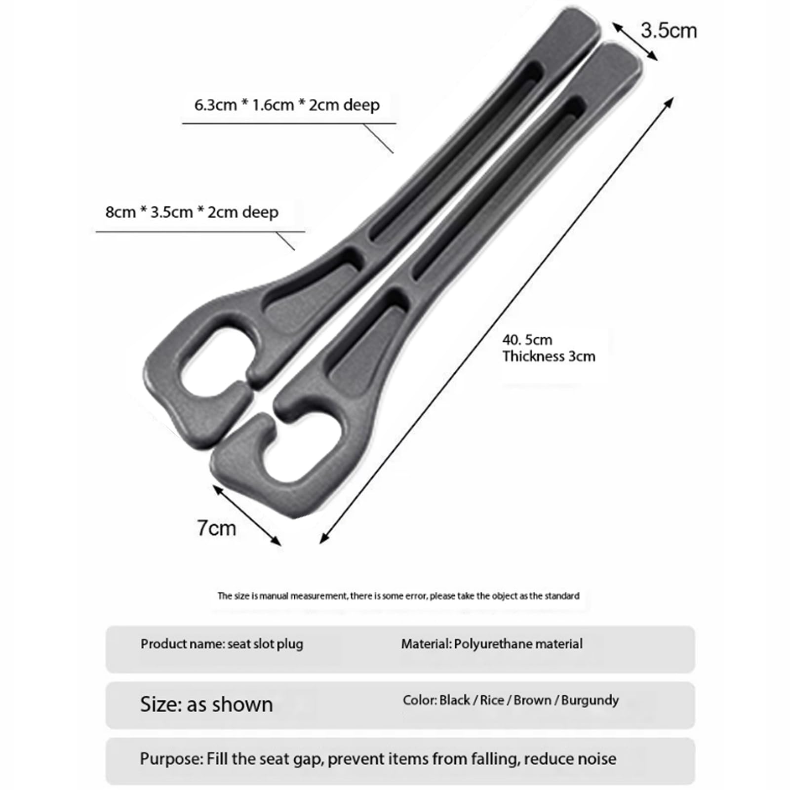 Car Seat Gap Filler Organizer Universal Fit Car Suv Truck Console Side Plug Strip Stopping Phone Key From Falling, Pack Of 2 Bla