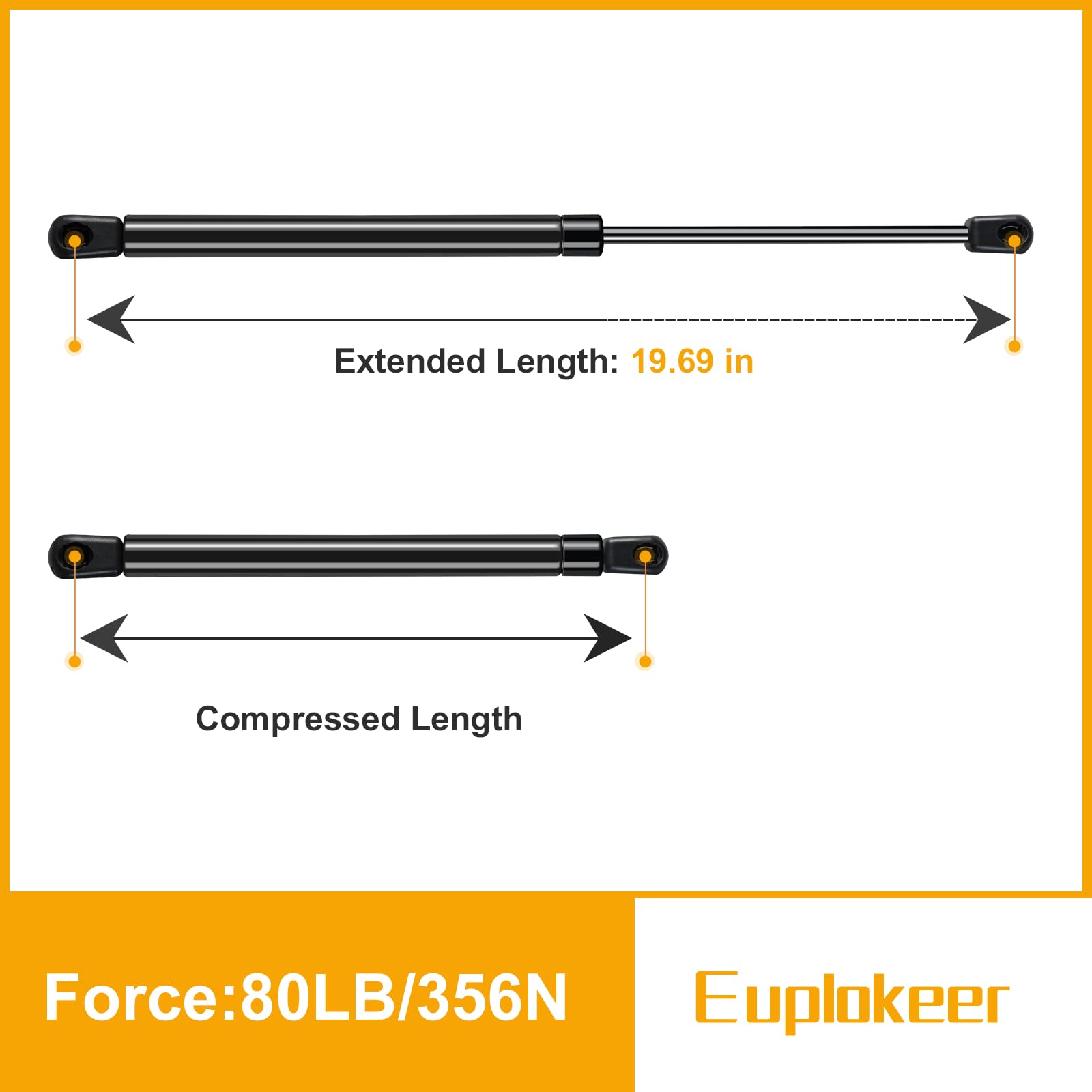 Euplokeer Qty (2) Spd-Gsni-5300-80 C16-08053 20In 80Lb/356N Universal Gas Strut Spring With Mounting Bracket-Shock Lift Support
