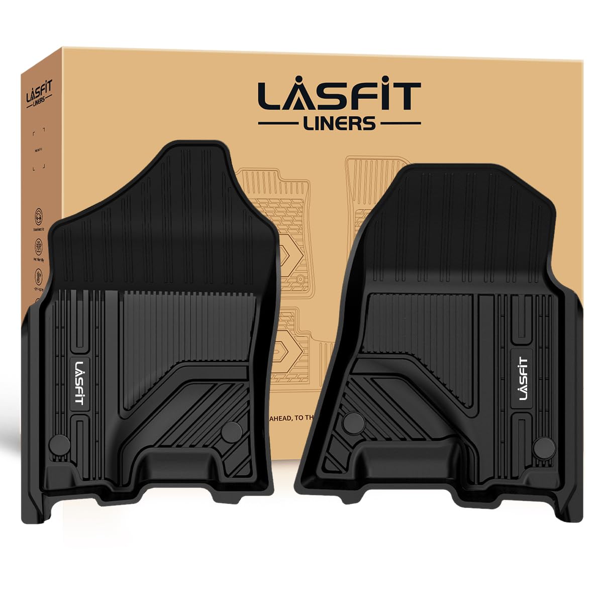 Lasfit Floor Mats For Ram 1500 2019-2024 Crew Cab And Quad Cab Front, Bucket Seat, All Weather Tpe Custom Fit Car Mats Truck Fro
