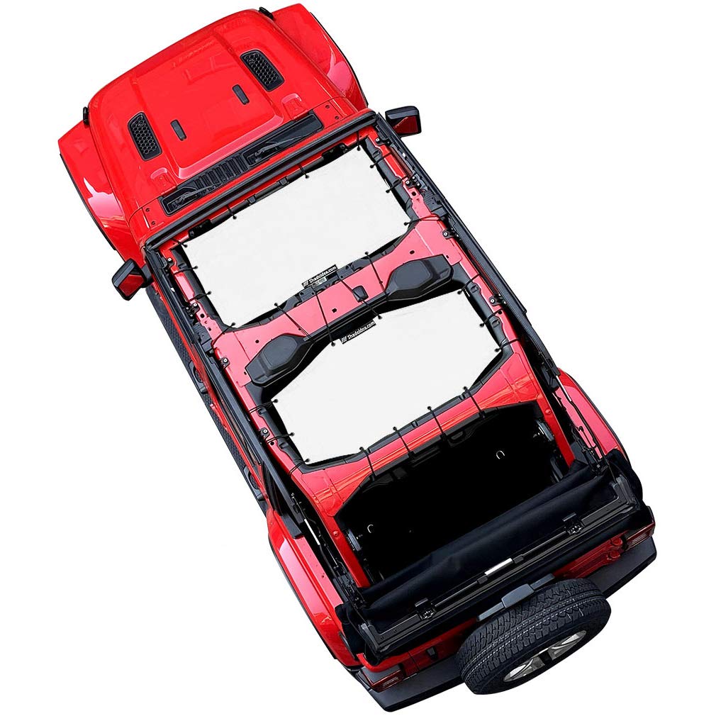 Shadeidea Sun Shade Top For Jeep Wrangler, Jl (2018-2023) 4 Door Top Sunshade, Front & Rear - White Jlu Mesh Screen Cover, Uv Bl