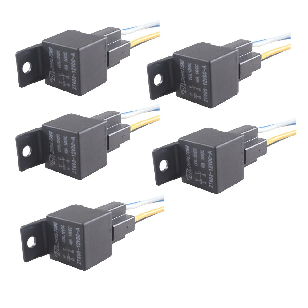 Esupport Car Relay 12V 40A Spst 4Pin Switch Socket Plug Wire Harness Automotive Pack Of 5