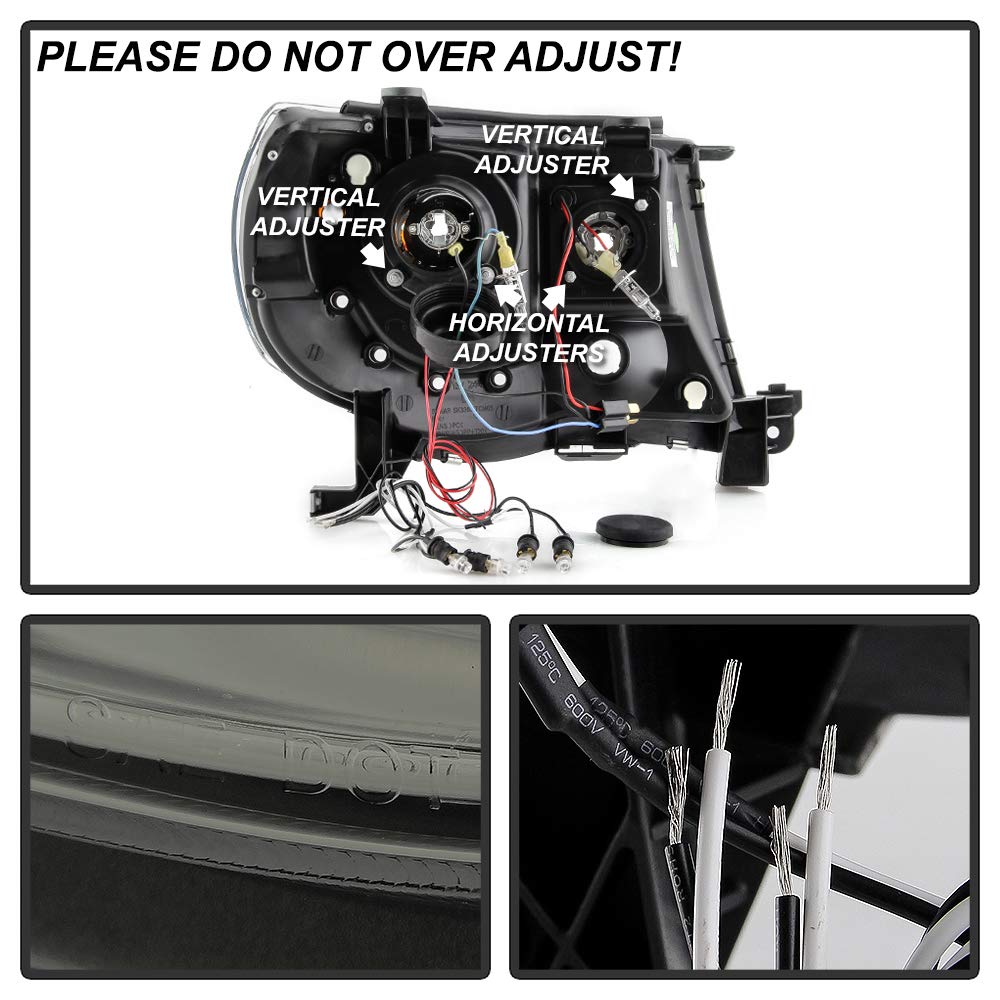 Acanii - For 2005-2011 Toyota Tacoma Led Drl Halo Ring Smoked Lens Projector Headlights Headlamps, Driver & Passenger