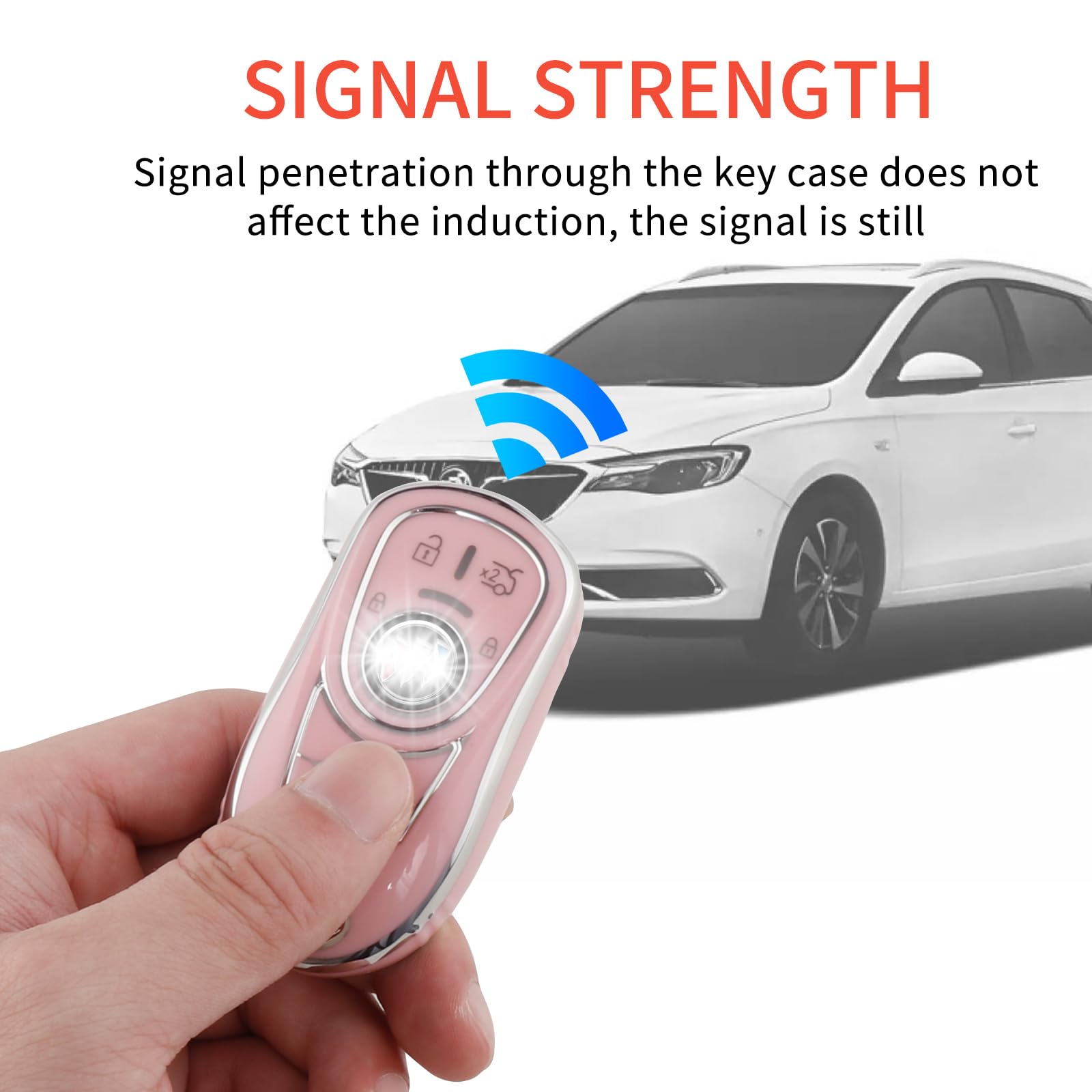 Pangpai Pink Key Fob Cover for Buick, Soft TPU Key Case Protection with Bling Keychain Fit for Buick Encore Enclave Lacrosse Env