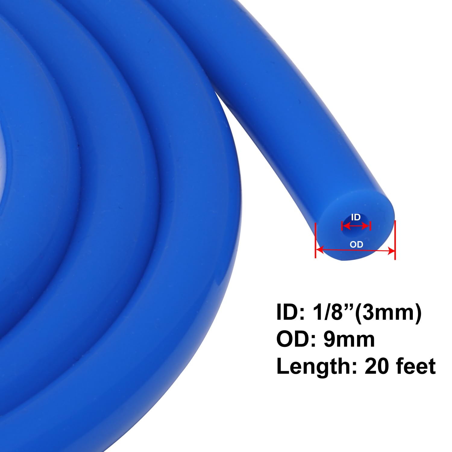 Podavelle 1/8'' 3mm ID Silicone Vacuum Hose Line Tubing 20FT Blue 130 PSI Maximum Pressure