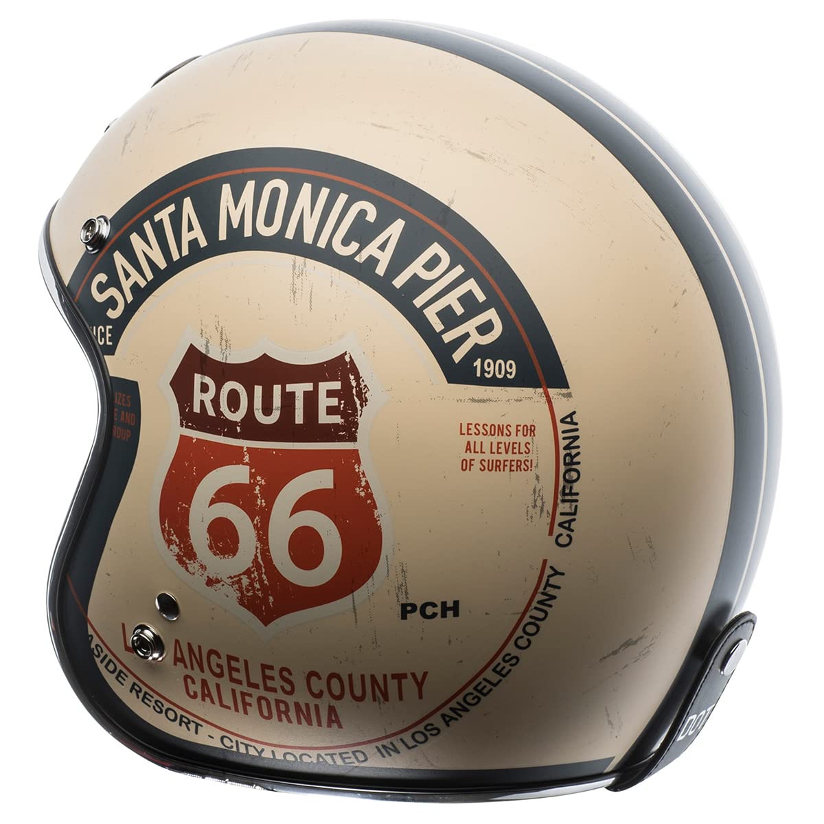 Torc Unisex-Adult Open-Face-Helmet-Style T50 Route 66 3/4 Helmet (With 'Pch' Graphic) (Flat White,Small), 1 Pack