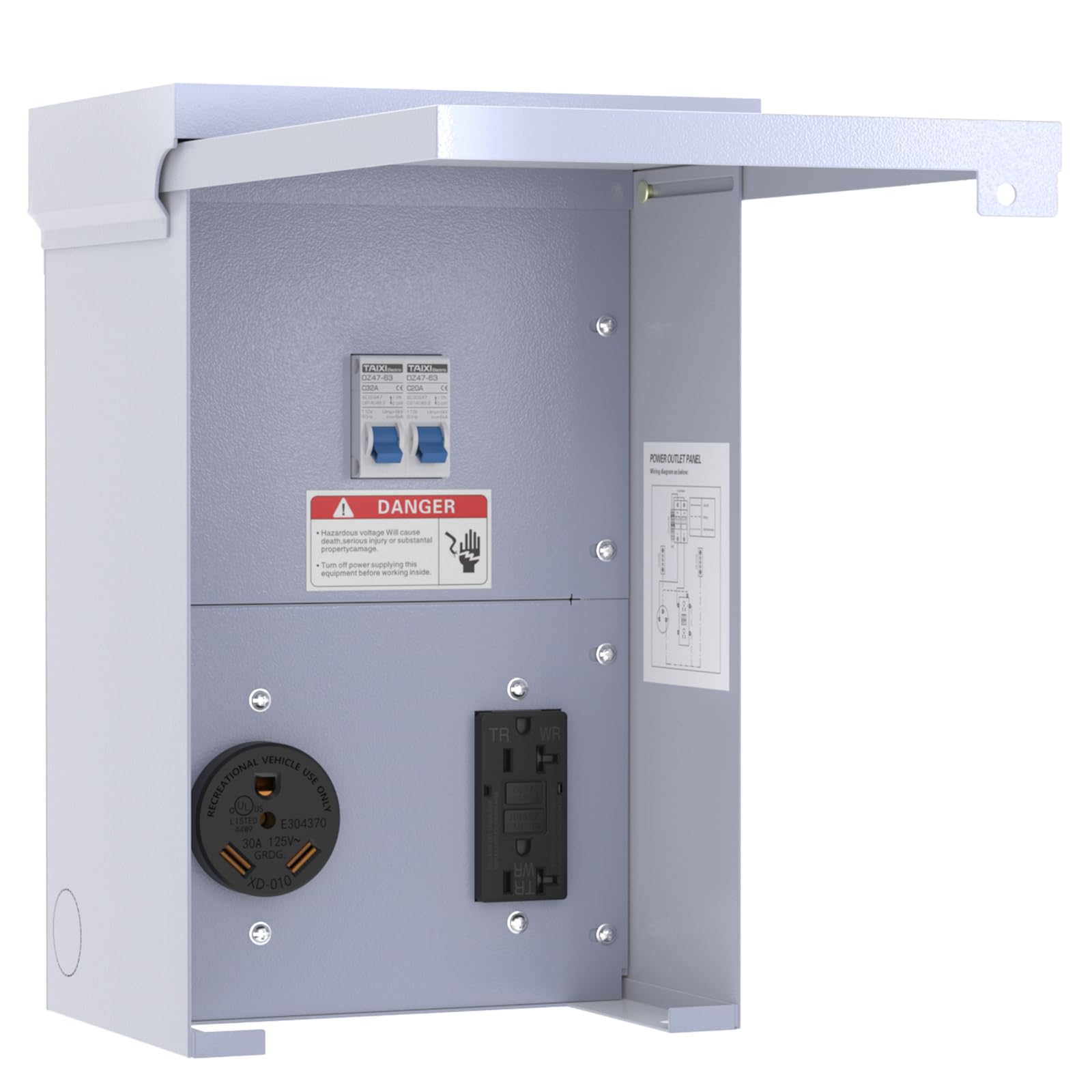 Gravimorph RV Temporary Power Outlet Panel with Breaker, ETL Listed 20 30 Amp RV Box, RV Electrical Panel,Prewired, Weatherproof