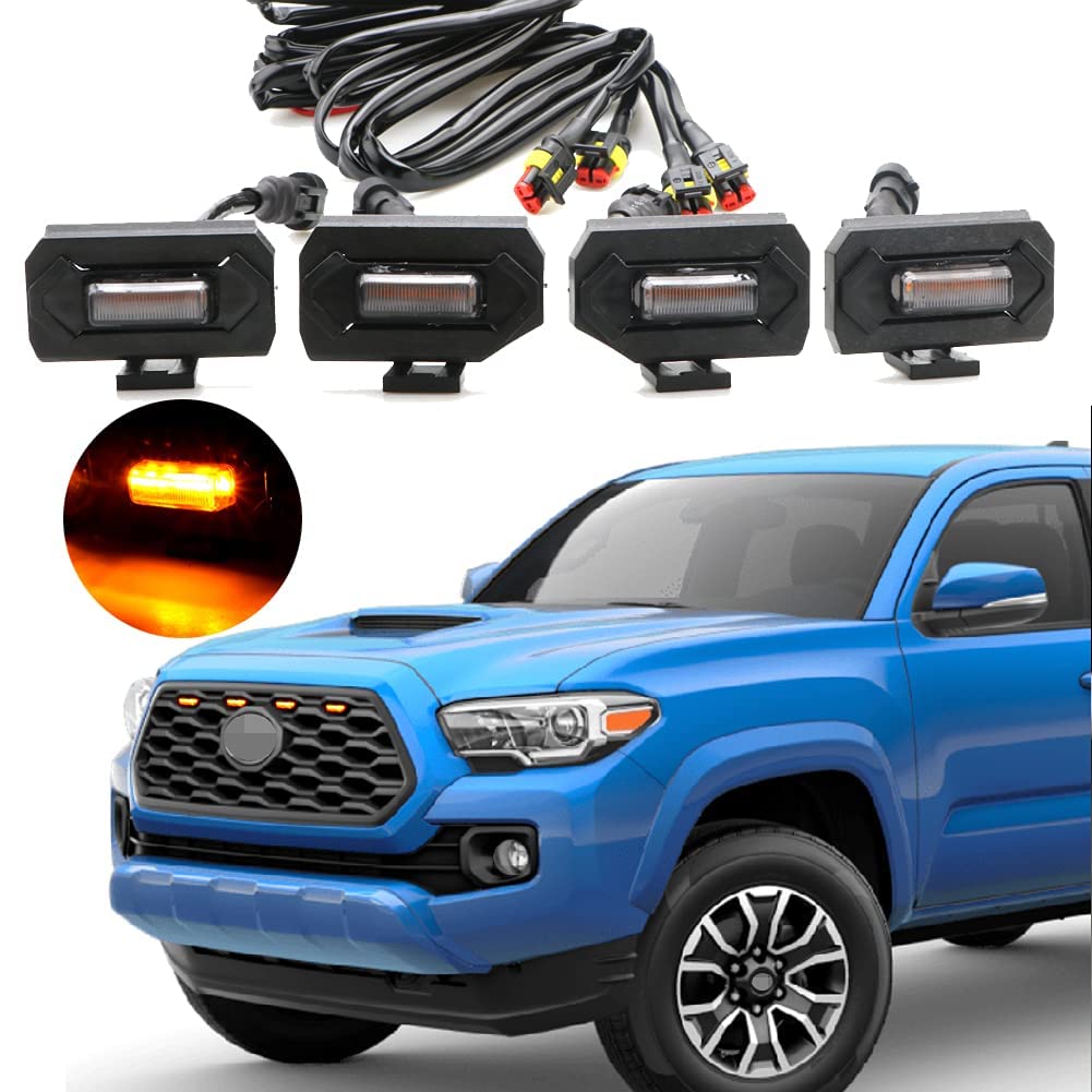 mingjue 4pcs LED Grill Lights for Tacoma 2020-2023, Amber Light with Black Housing, OEM Grille, TRD Off Road & Sport Models