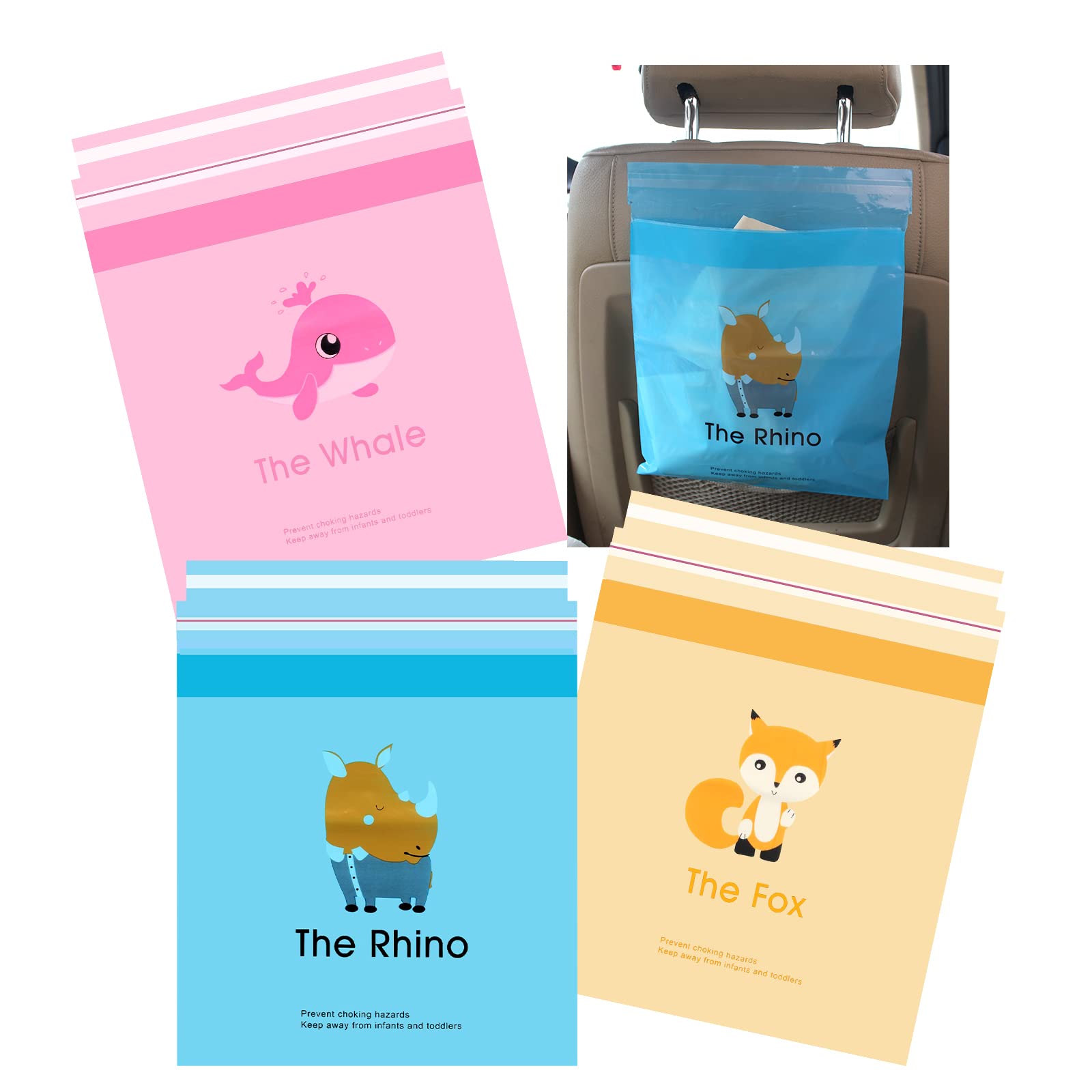 54Pcs Car Trash Bags Easy Stick-On Disposable Portable Car Garbage Bags, Waterproof Leak Proof Barf Vomit Bags, Self Adhesive Cl