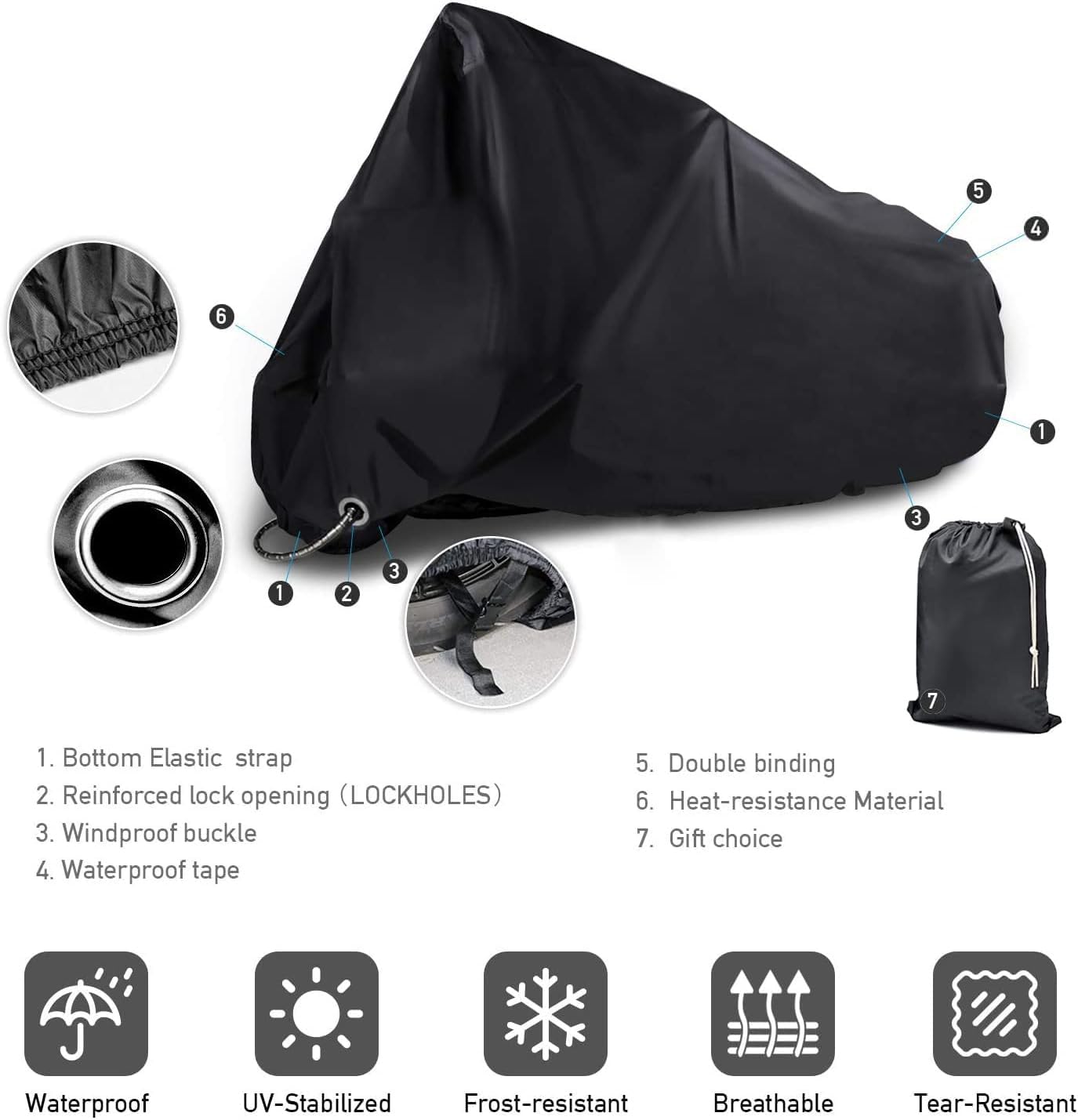 New Generation Motorcycle Cover ! Xyzctem All Weather Black Xxl Large-Waterproof Outdoor Protects Fits Up To 108 Inch For Harley