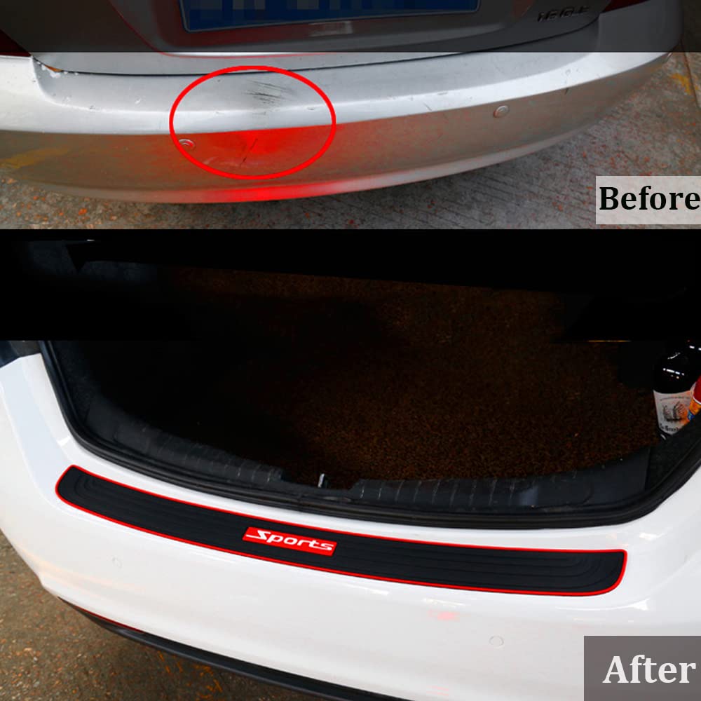 Pincuttee Rear Bumper Protector Guard For Car,Universal Black Rubber Scratch,Resistant Trunk Door Entry Guards,Accessorie Trim Cover Universal(1 Pack,Red Sport