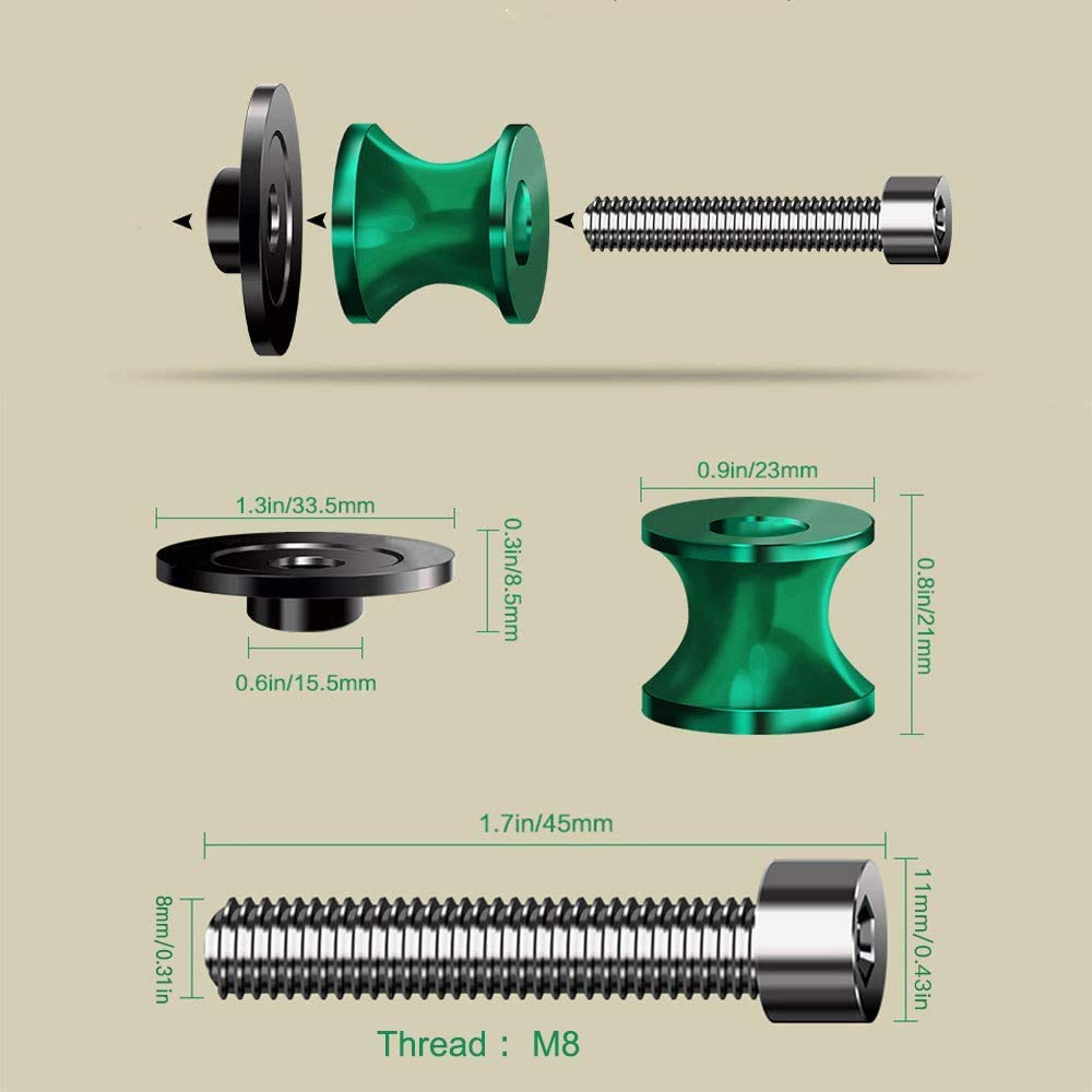 2pcs 8MM M8 Motorcycle Swing arm Sliders Spools CNC Swing Arm Stand Screw, Fit with Kawasaki Z900 2000-2023 (titanium)