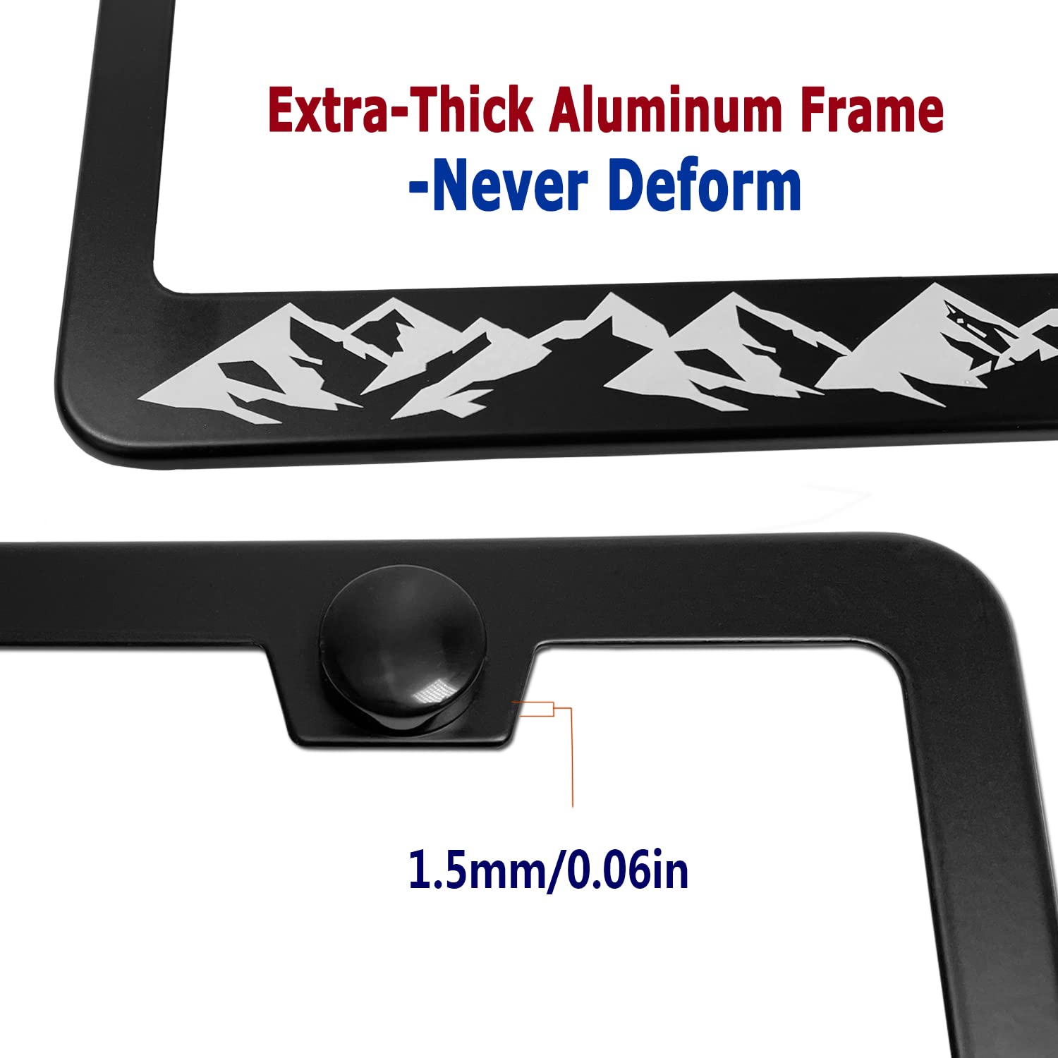 Bggtmo Mountains License Plate Frame- Black Aluminum Car Tag Cover Holder With Stainless Steel Screws Caps, Snow Mountain Tree D