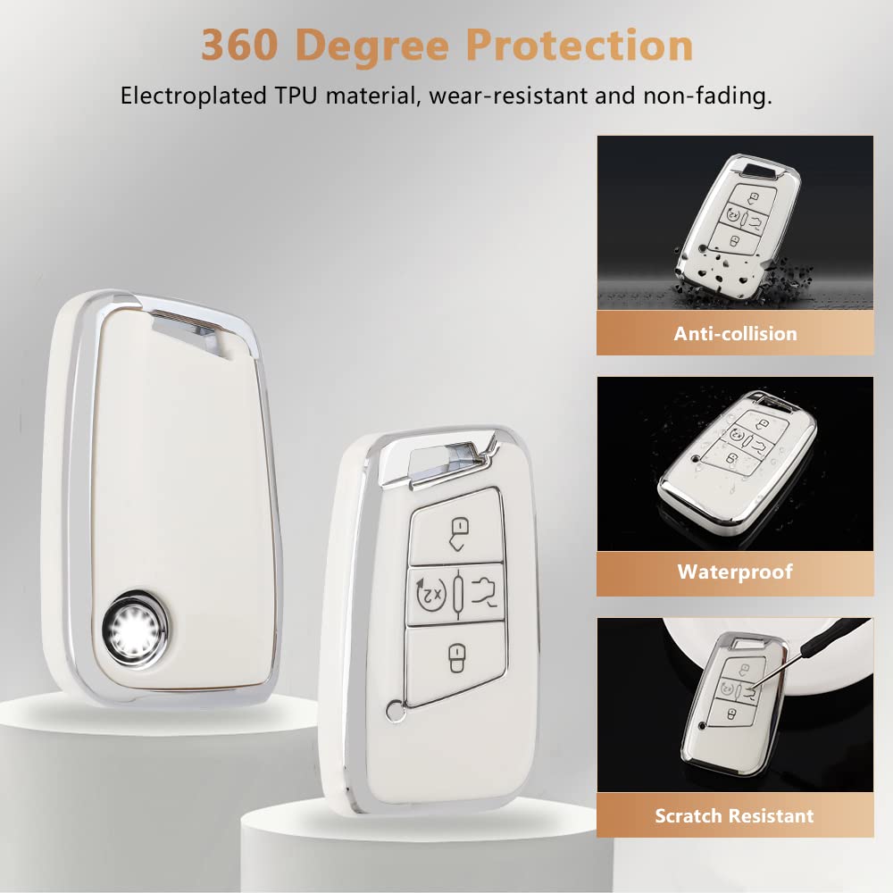 Pifoog Key Fob Cover For Vw Soft Tpu 4 Button Keys Case Shell Protector Glitter Keychain Car Accessories For Volkswagen Jetta Tiguan Atlas Arteon Taos Girly Cute White Gold