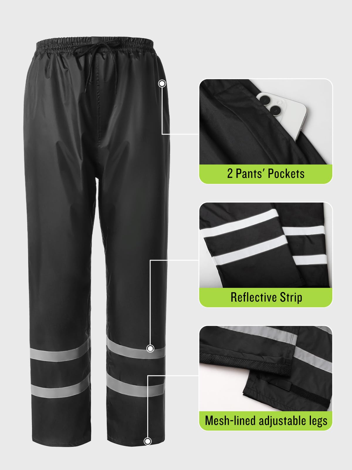 Men&Women Rain Suit High Visibility Reflective Work Rain Jacket Pants For All Sport Farm Fishing Motorcycle, Hi-Vis Black/Royal-