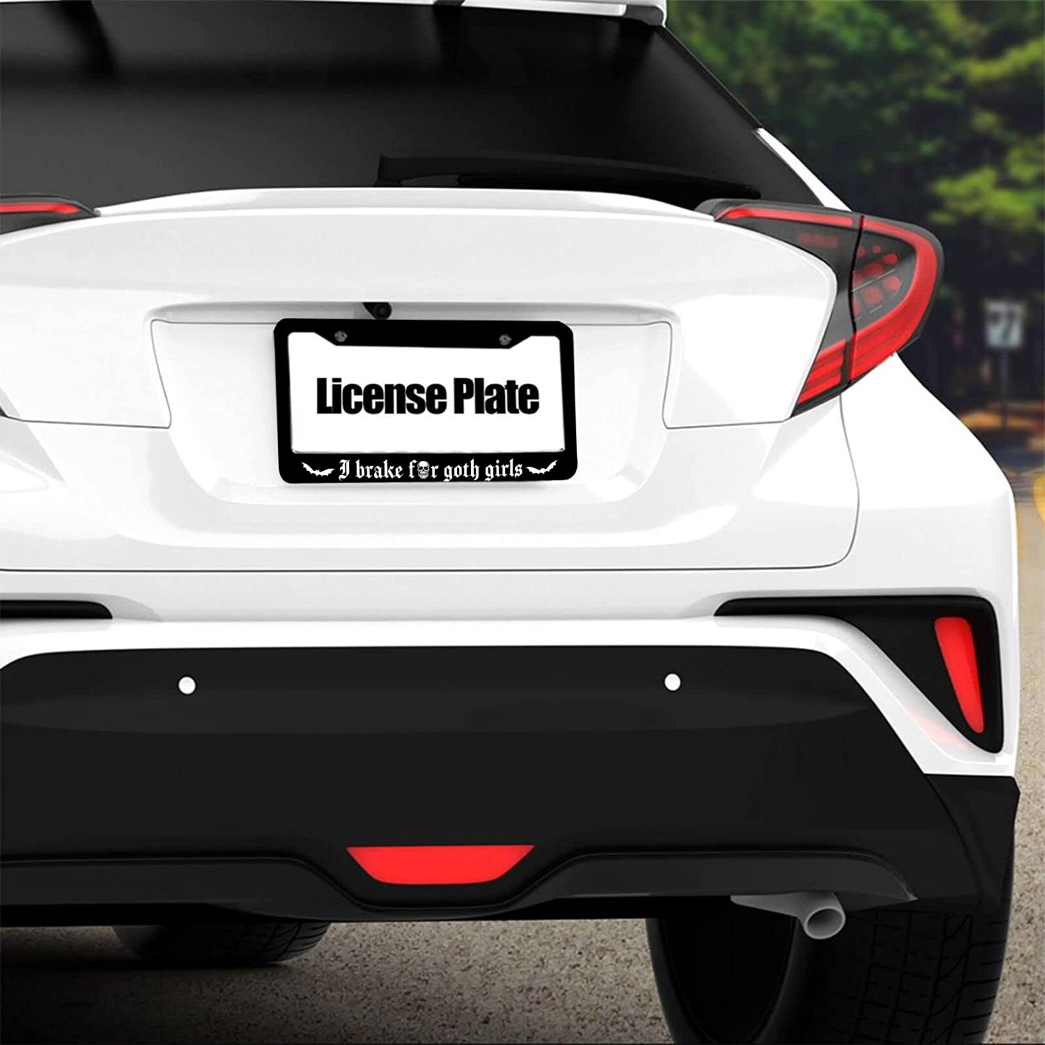 I Brake For Goth Girls License Plate Frame 2Pcs Goth Car Accessories Gothic License Plate Holders Skull Car Plate Frame Auto Car