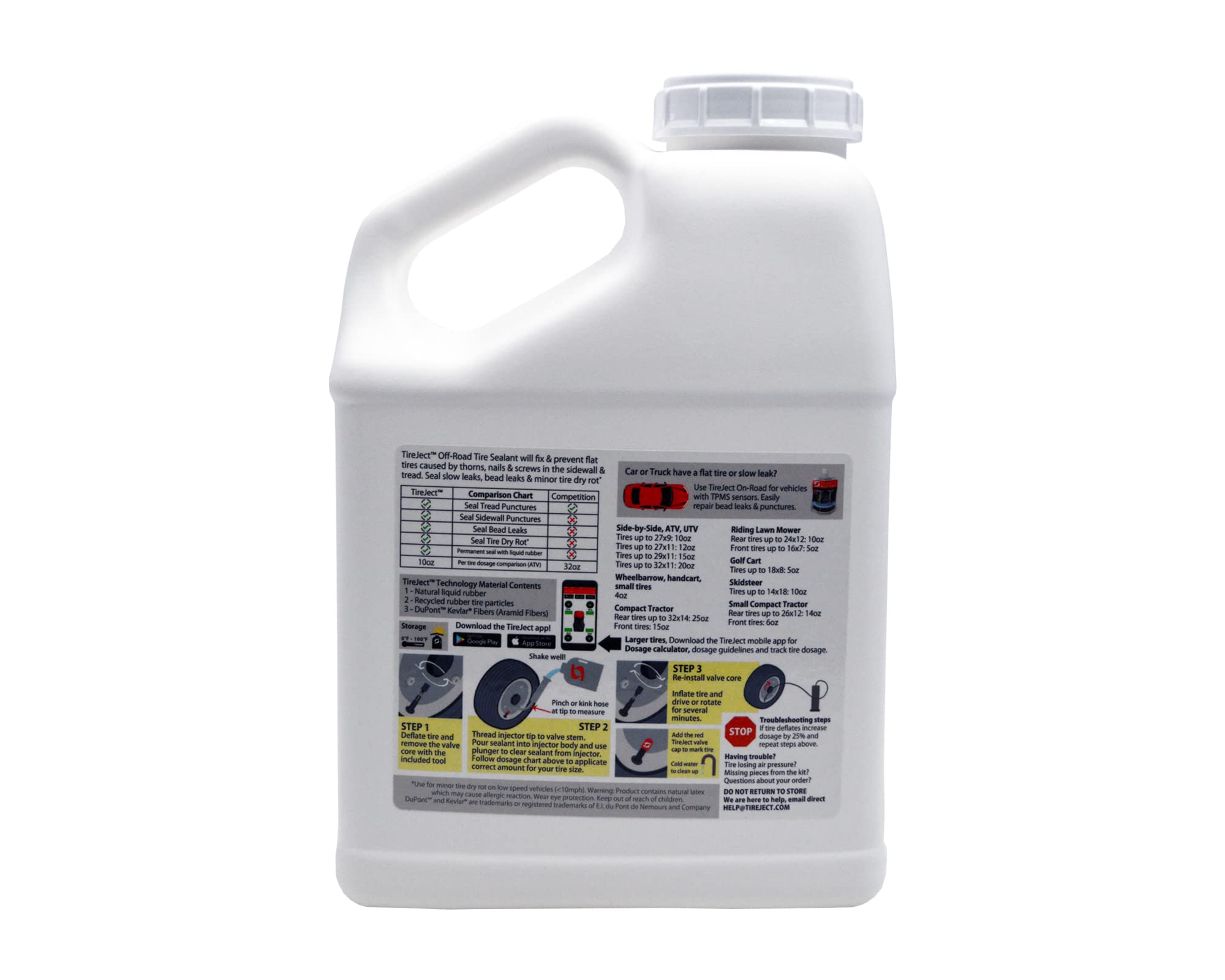 Tireject Off-Road Tire Sealant Refill (Gallon/128Oz Bottle) - Applicate 12 Atv Tires, Use 75% Less Sealant Per Tire