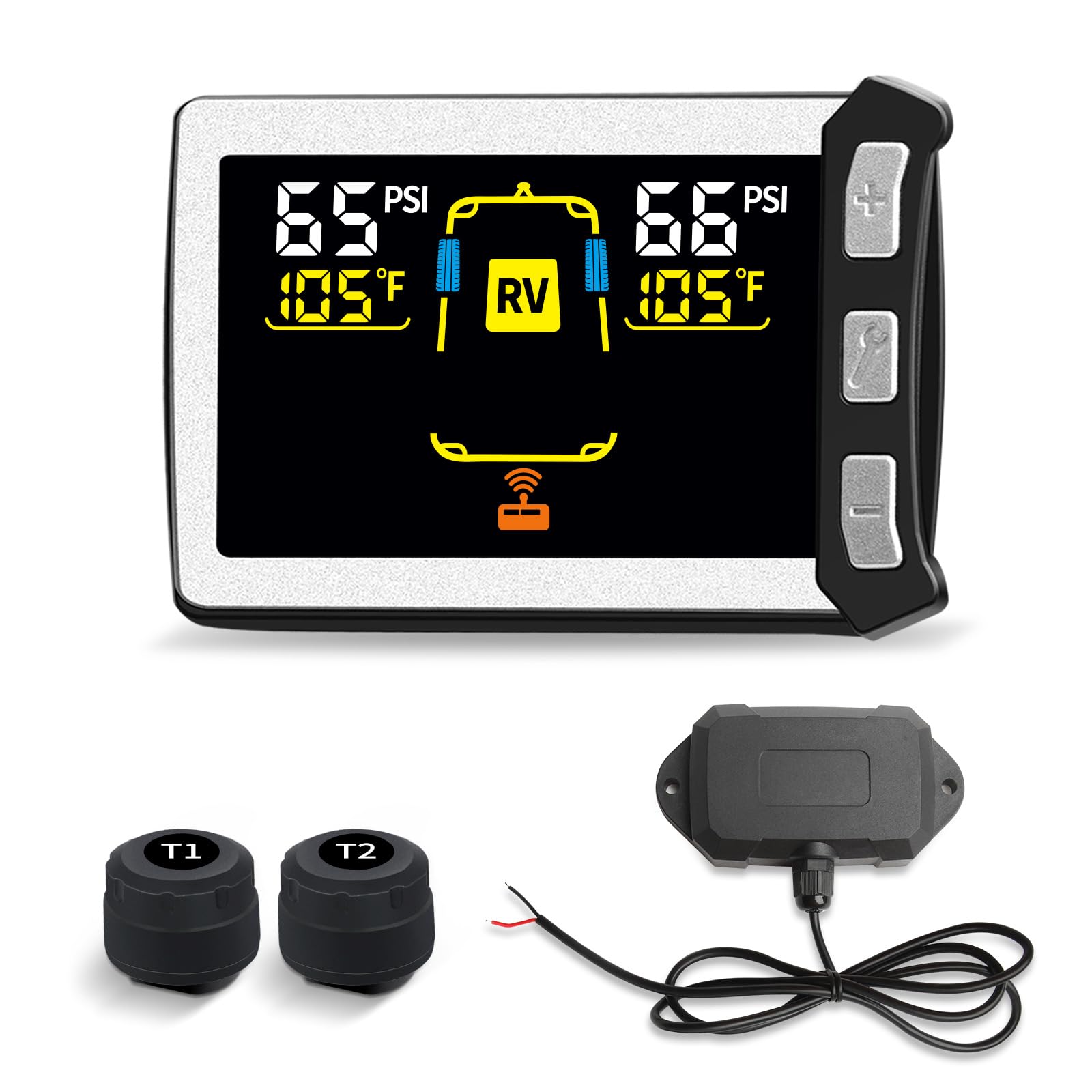 Masoll RV/Trailer Tire Pressure Monitoring System, Tire Pressure Monitor with Color LCD Display, TPMS with 2 Sensors for Travel 