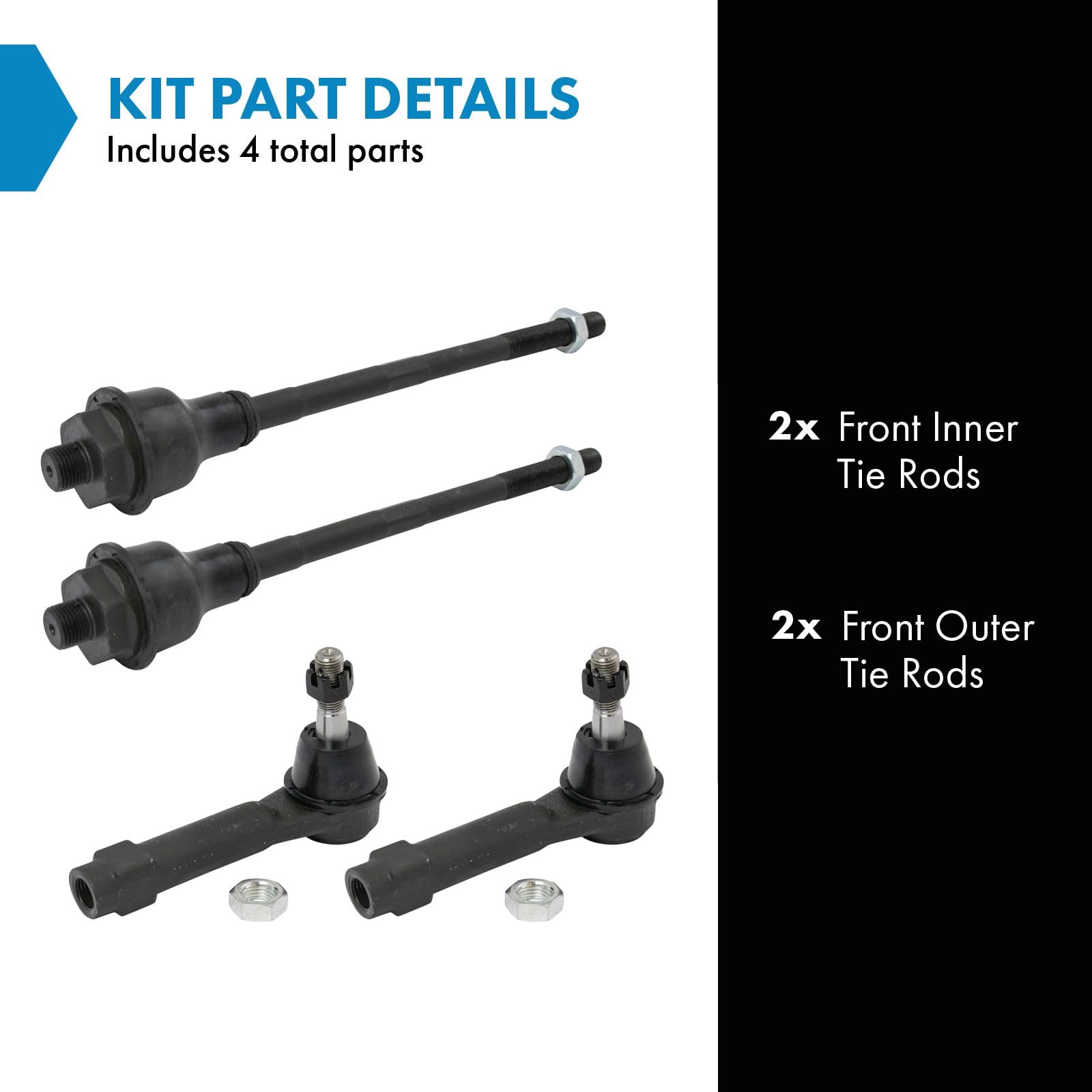 Trq Front Inner & Outer Tie Rod End Kit Set Of 4 For Escalade Silverado Tahoe Sierra