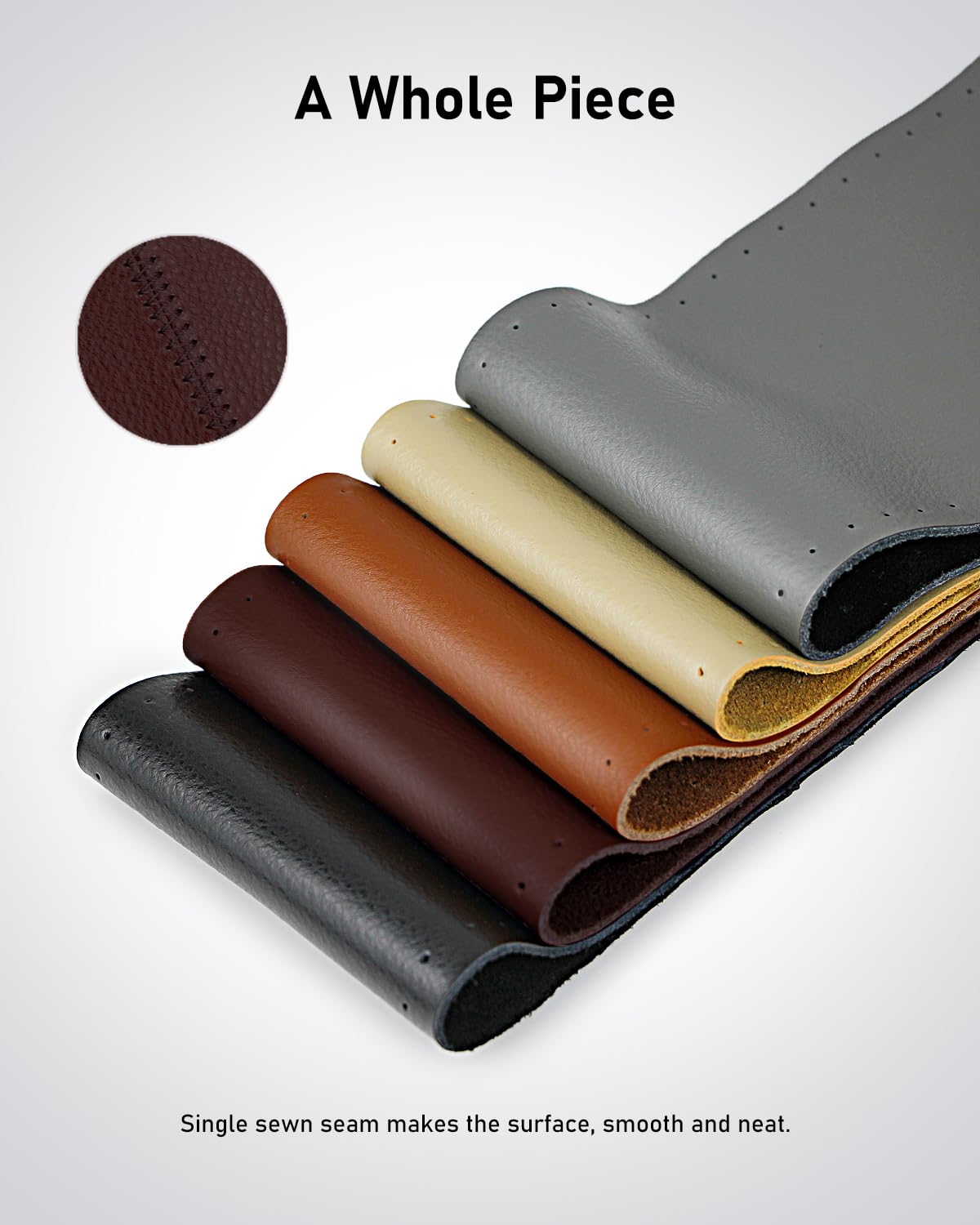 Belinous Leather Steering Wheel Cover Lace Up, Stitch On Wrap, Universal Fit 13-23 Inch Car Truck Suv Pickup Boat, A Whole Piece