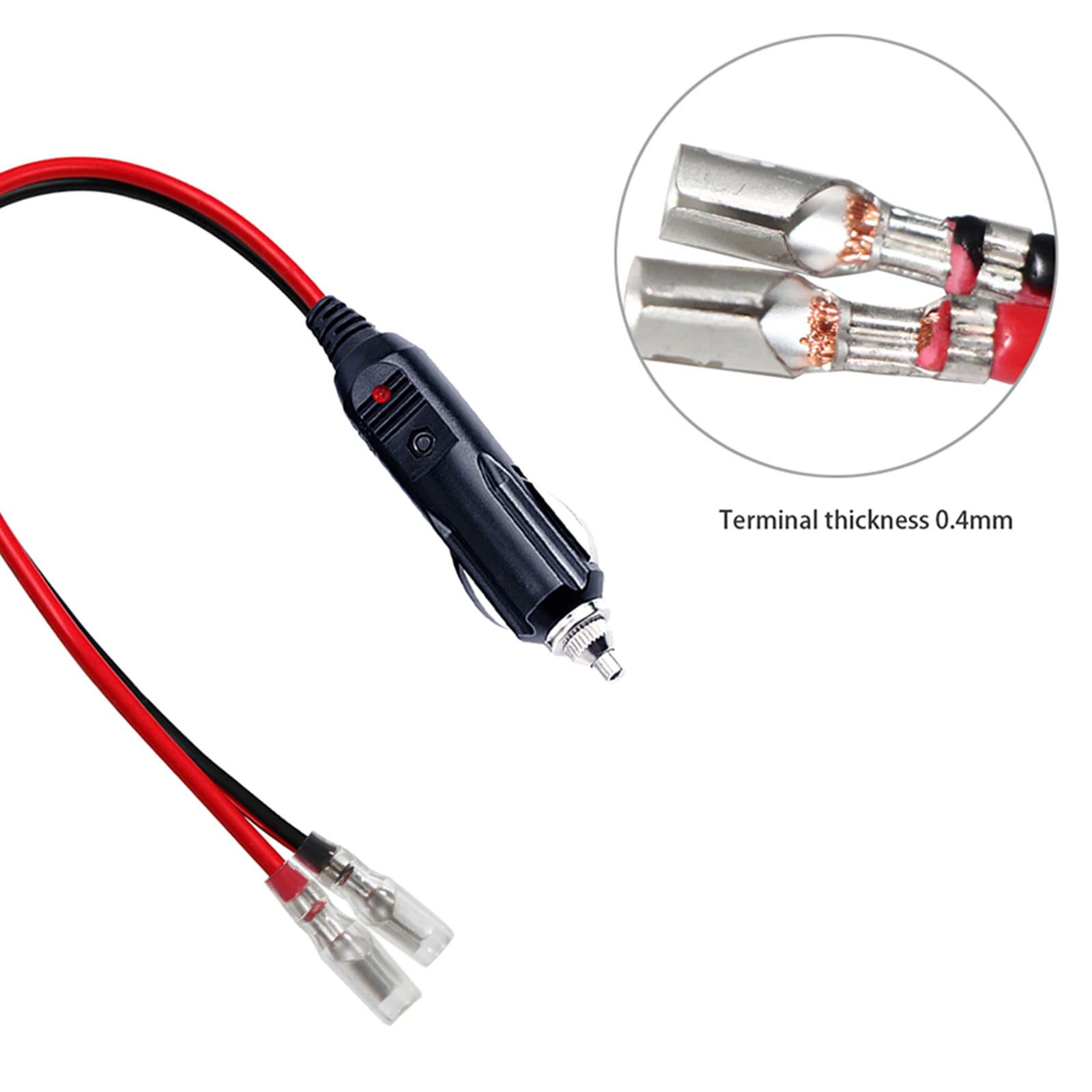 2Ft 12Volt Replacement Cigarette Lighter Male Plug With Leads - Car Cigarette Lighter Male Plug To Bullet Female Terminal With Lead Cigar Plugs Power Supply Heavy Duty Cord Led Light 15Amp (2Ft-1Pack)