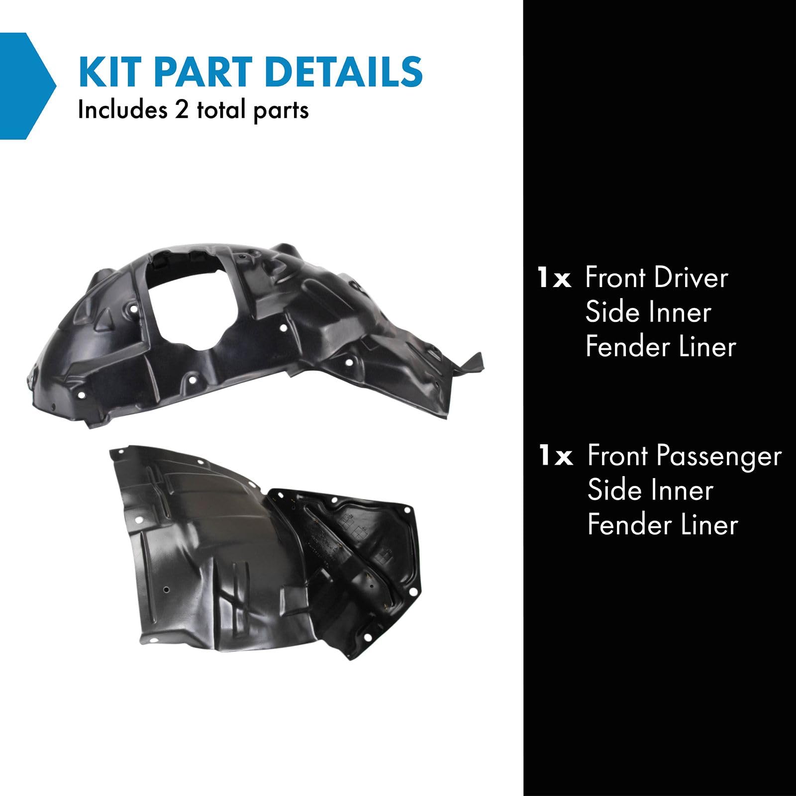 Trq Front Inner Fender Liner Set Compatible With 2006-2008 Mazda Mx-5 Miata Ma1250102 Ma1251103