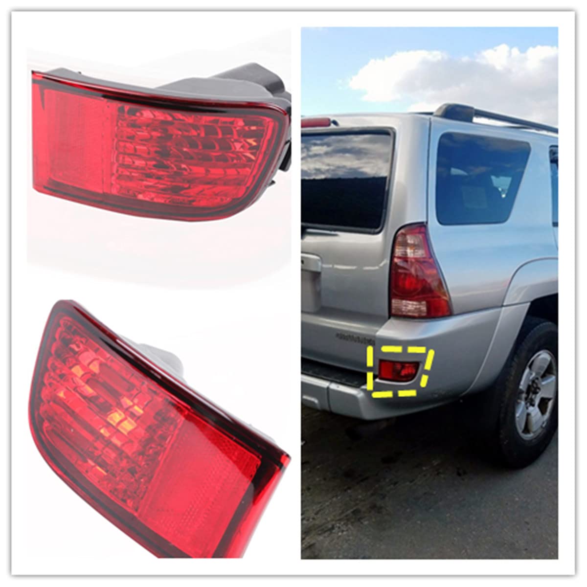 DYRDINSHOW Rear Bumper Reflector Light Lamp for Toyota 4Runner 2003-2005, Left Side, Red, Model DDC03