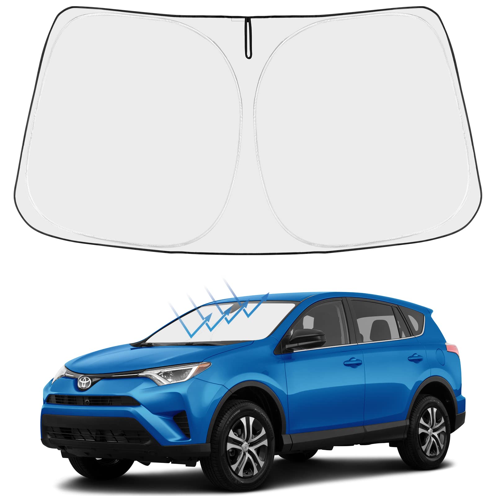 Front Windshield Sun Shade Foldable Sunshade Protector Custom Fit 2013-2018 Toyota Rav4 Suv Crossover, Le Xle Premium Limited Xse Hybrid Adventure Accessories 2023 Upgrade