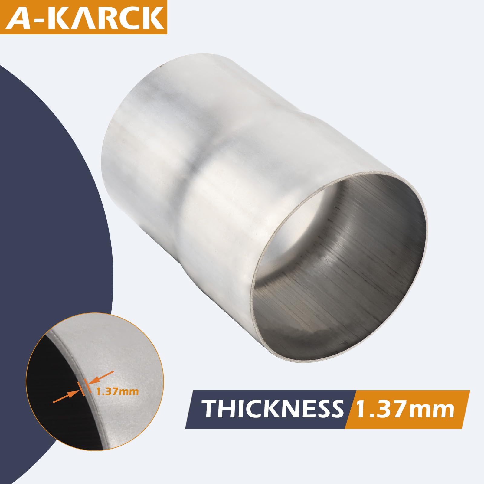 A-KARCK Stainless Steel Exhaust Adapter 2.5'' ID to 2.5'' OD, Engine Exhaust Pipe Reducer 3.6'' Overall Length