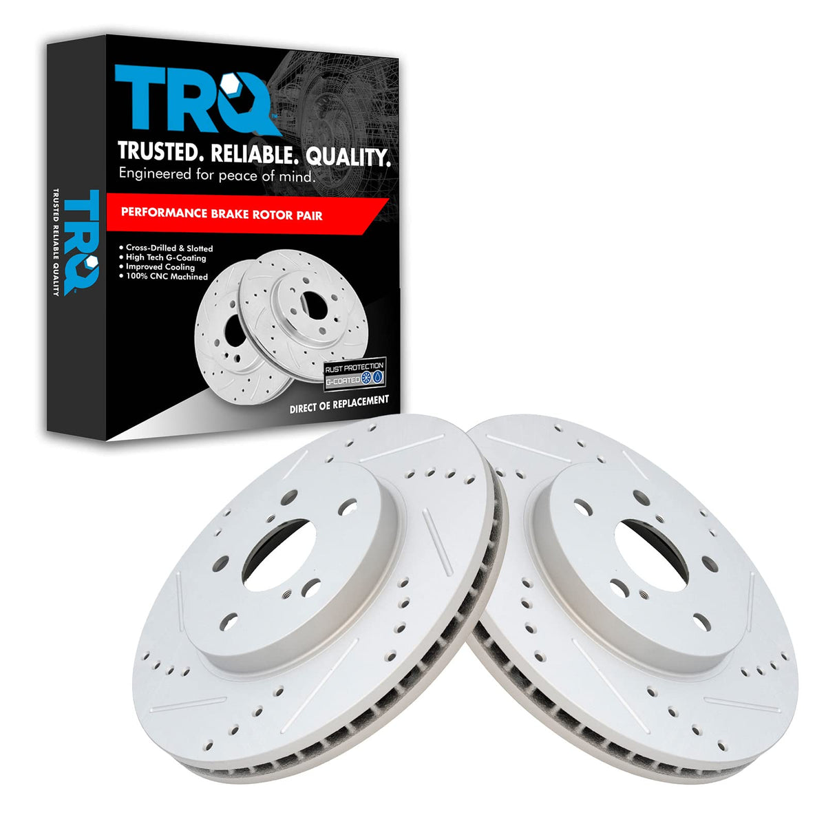 Trq Front Performance Brake Rotor Drilled Slotted Pair Set For 2005-2007 Avalon / 2002-2006 Camry / 2003 Es300 / 2004-2006 Es330