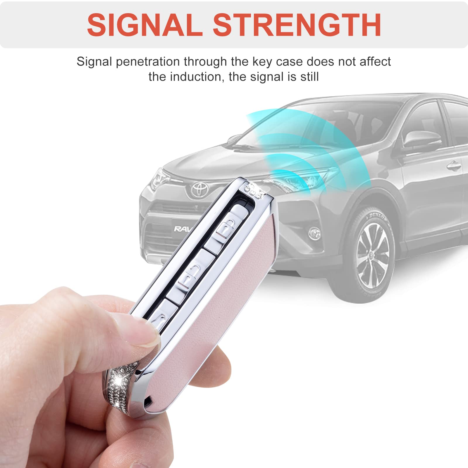 Ruabiban Key Fob Cover Compatible With Volvo, Pink Leather Crystal 360 Degree Protection Key Shell Case For Xc90, Xc60, Xc40, S6