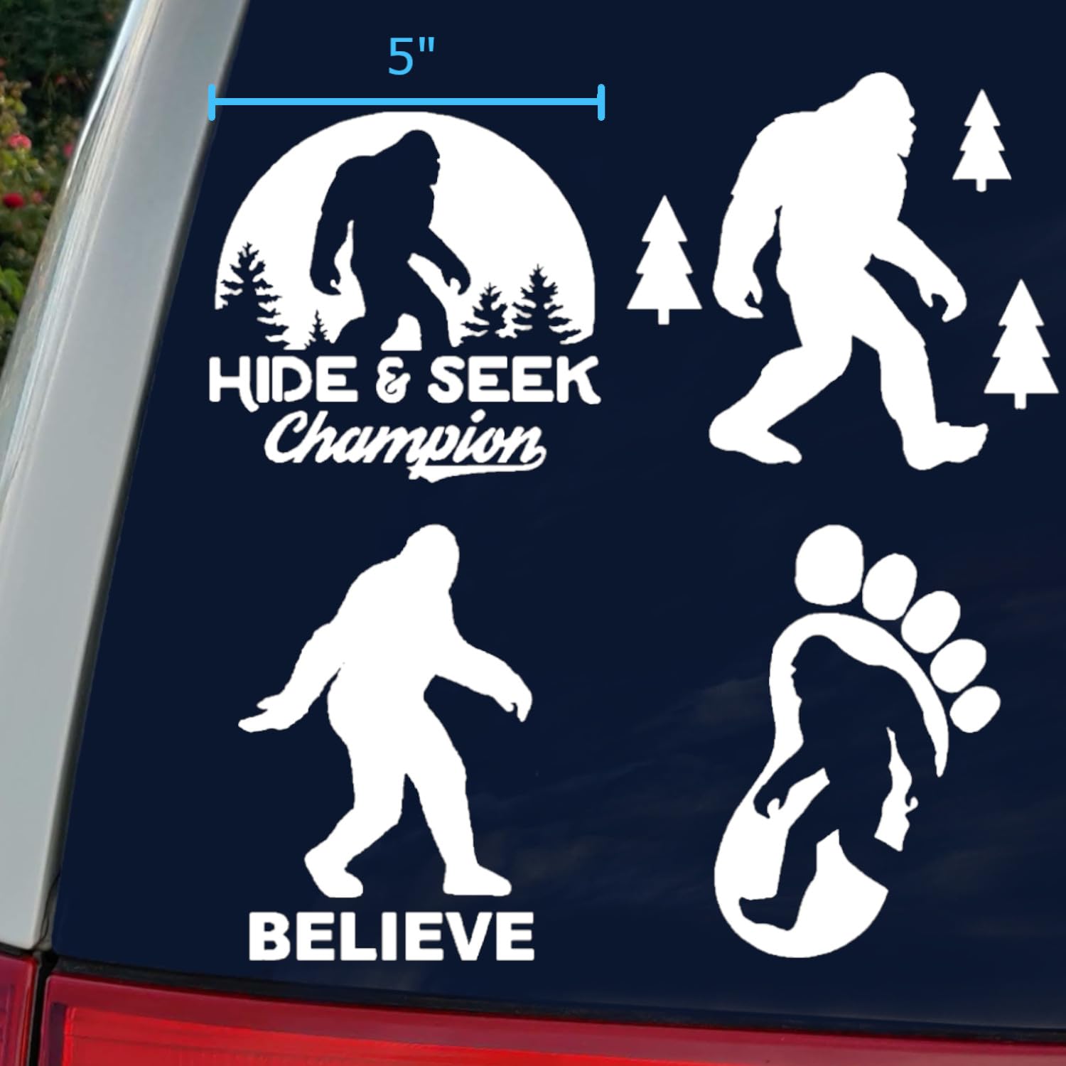 Sasquatch, Bigfoot, Hide And Seek Champion Decals (White, Large ~5'')