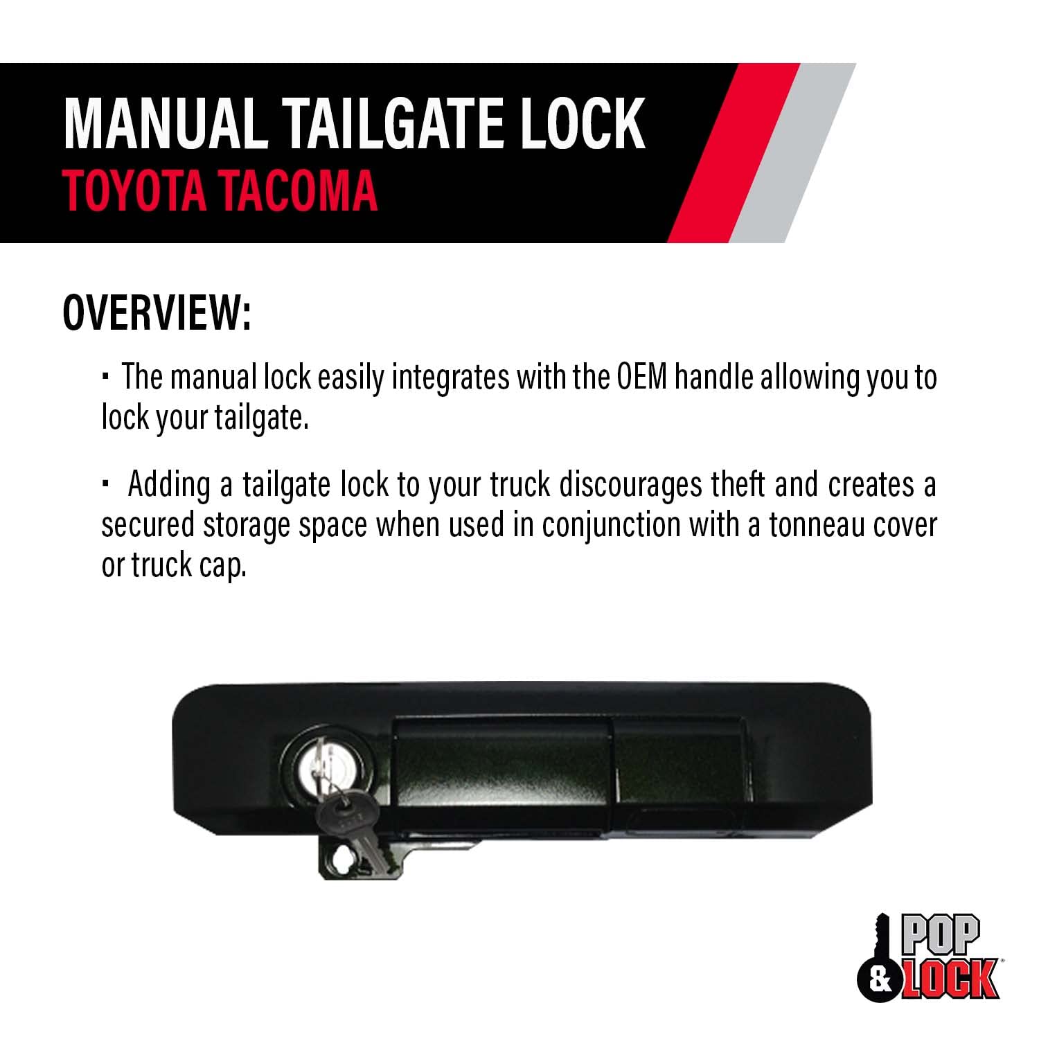 Pop & Lock Pl5511 Spruce Mica Manual Tailgate Lock For Toyota Tacoma (Standard Lock)
