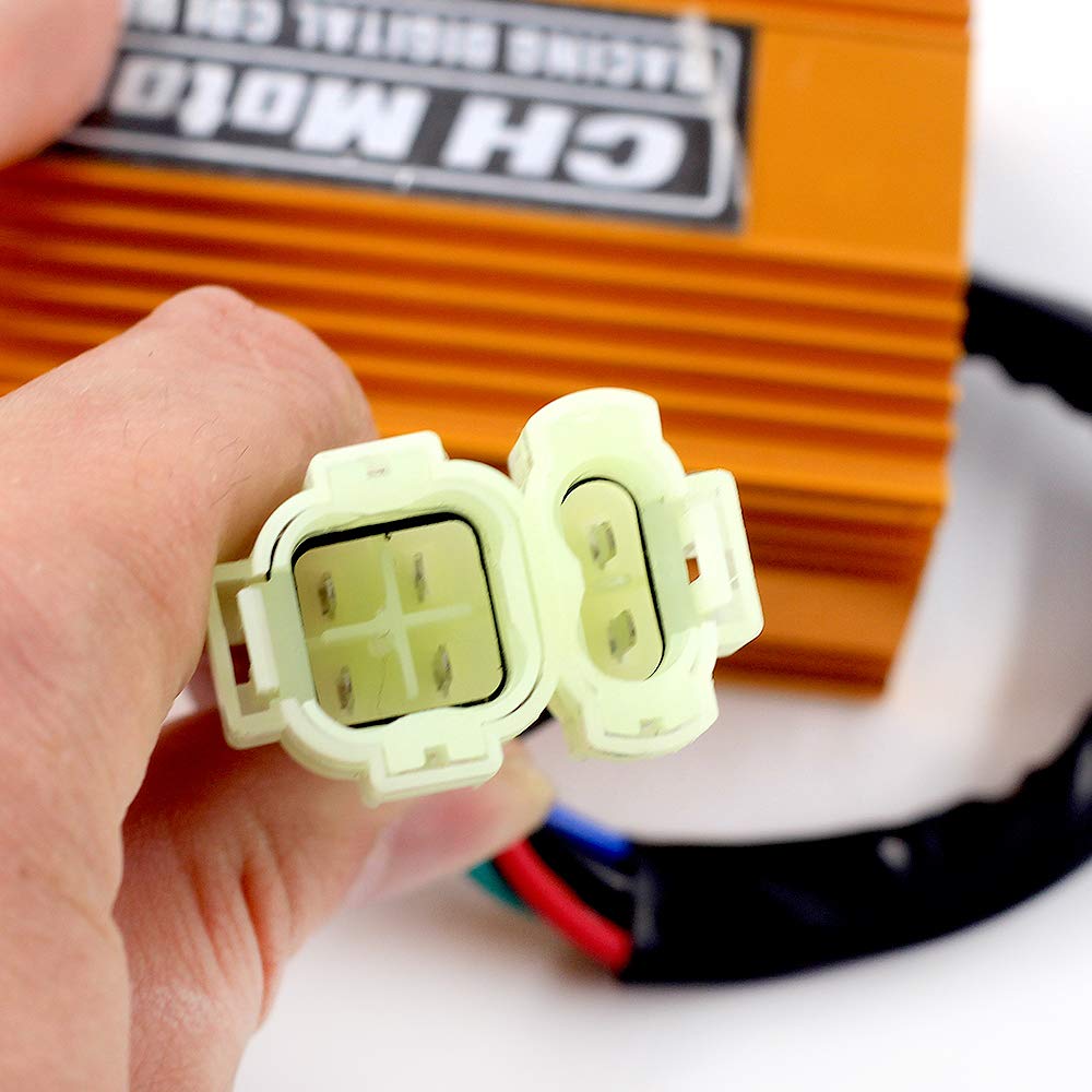 TRKIMAL Racing Tuning DC CDI Box 6pin + Spark Plug for GY6 125cc 150cc 250cc Engines, Moped Scooter, ATV, Go Kart - No Rev