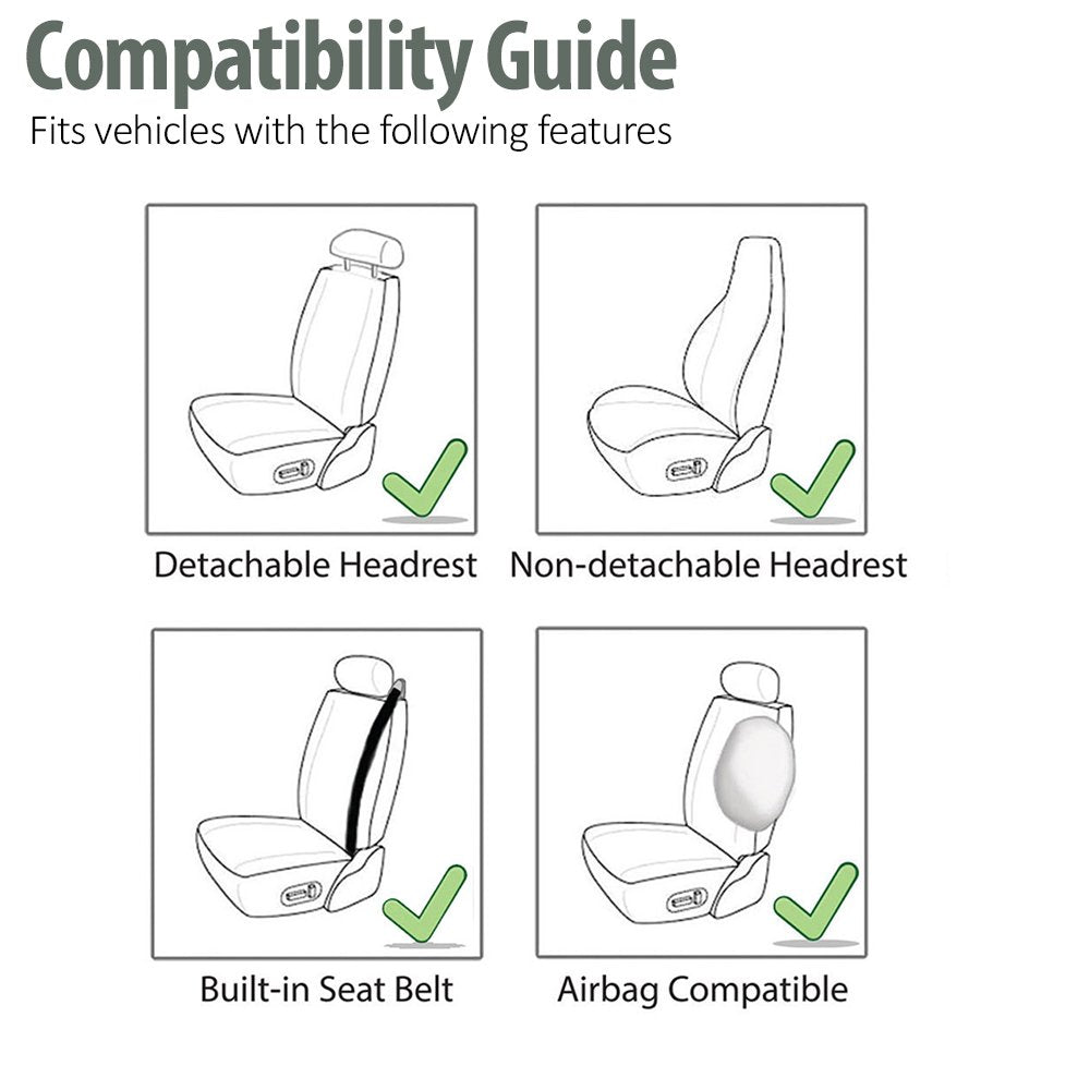 Fh Group Fh-Fb302114 All Purpose Flat Cloth Car Seat Covers Beige/Black Color With F11306 Vinyl Floor Mats, Beige/Black Color -
