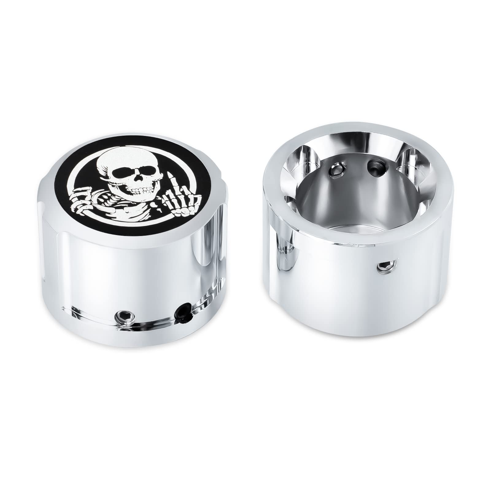 Guaimi Front Axle Nut Covers Caps Compatible With Herley Softail Sportster Dyna Touring Road King Electra Street Glide 2008-2021 - (Skeleton Middle Finger-Chrome)